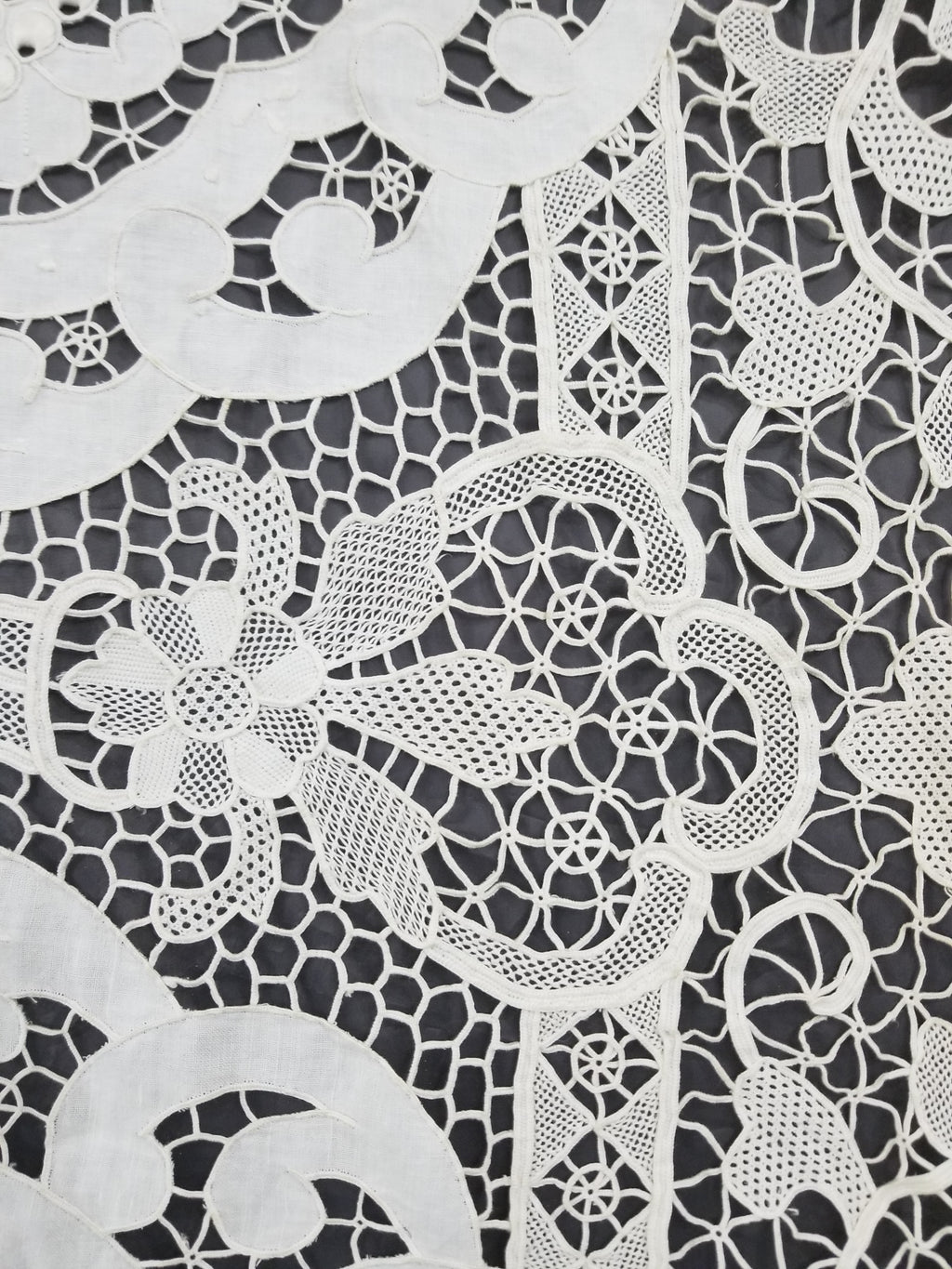 Vintage Italian Point De Venice Needle Lace Banquet Tablecloth 265x225cm