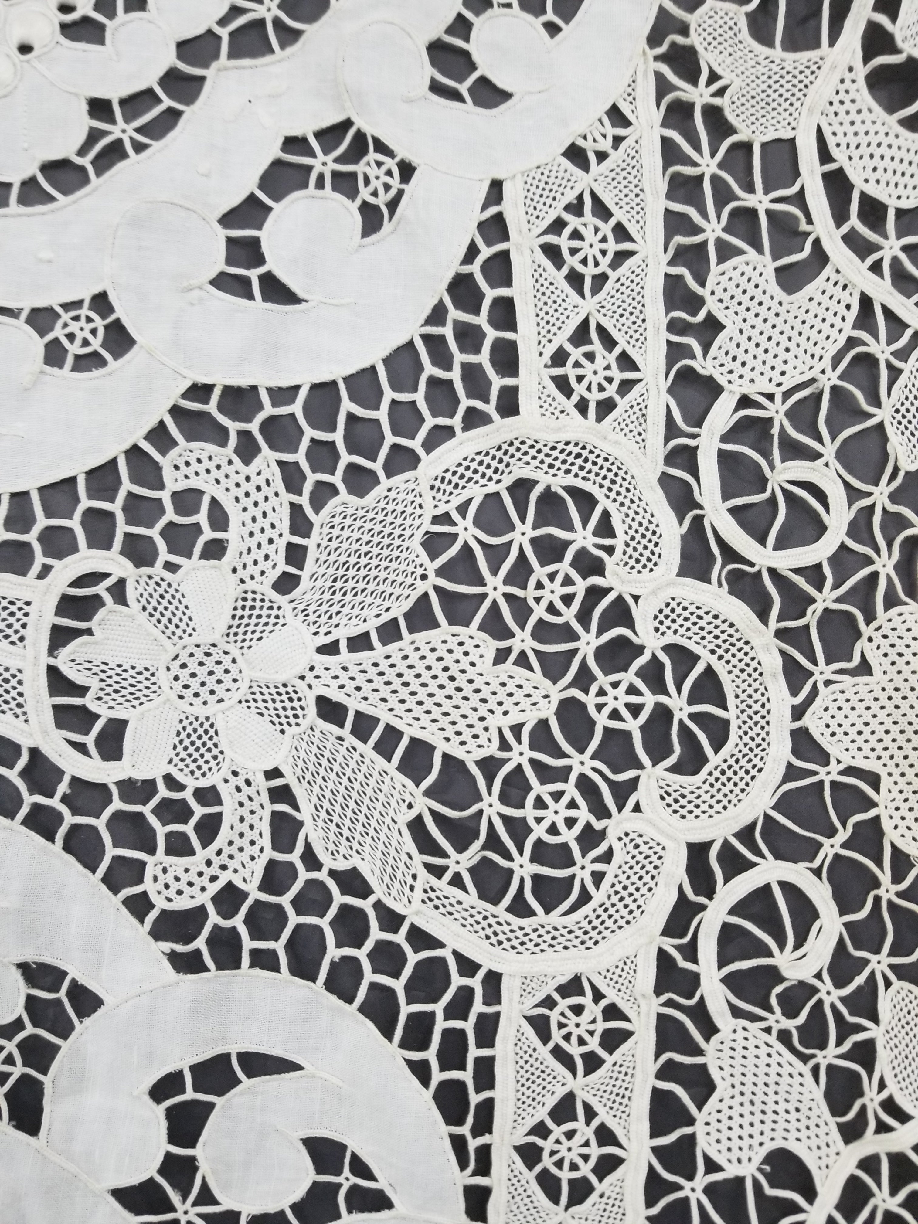 Vintage Italian Point De Venice Needle Lace Banquet Tablecloth 265x225cm