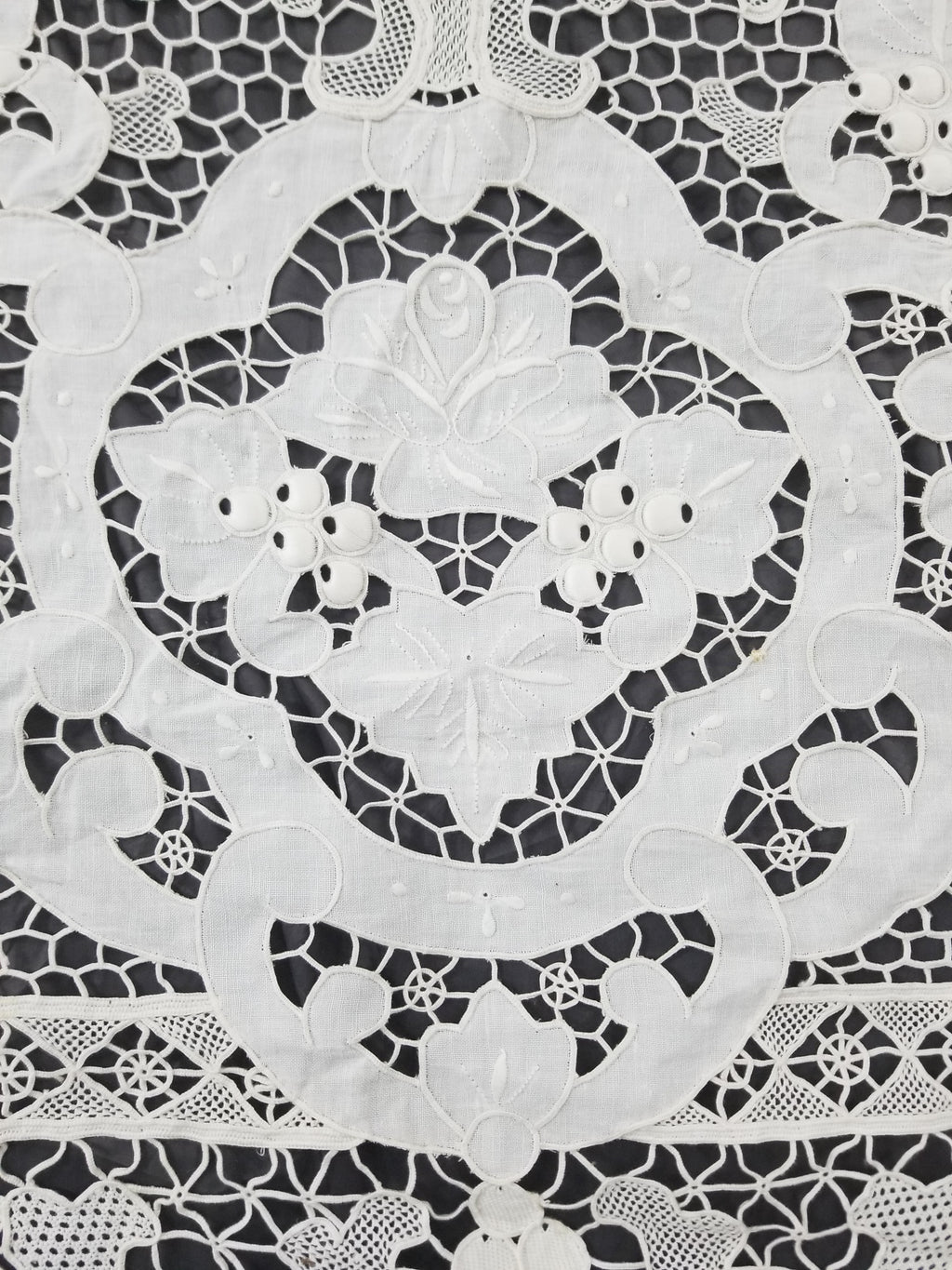 Vintage Italian Point De Venice Needle Lace Banquet Tablecloth 265x225cm