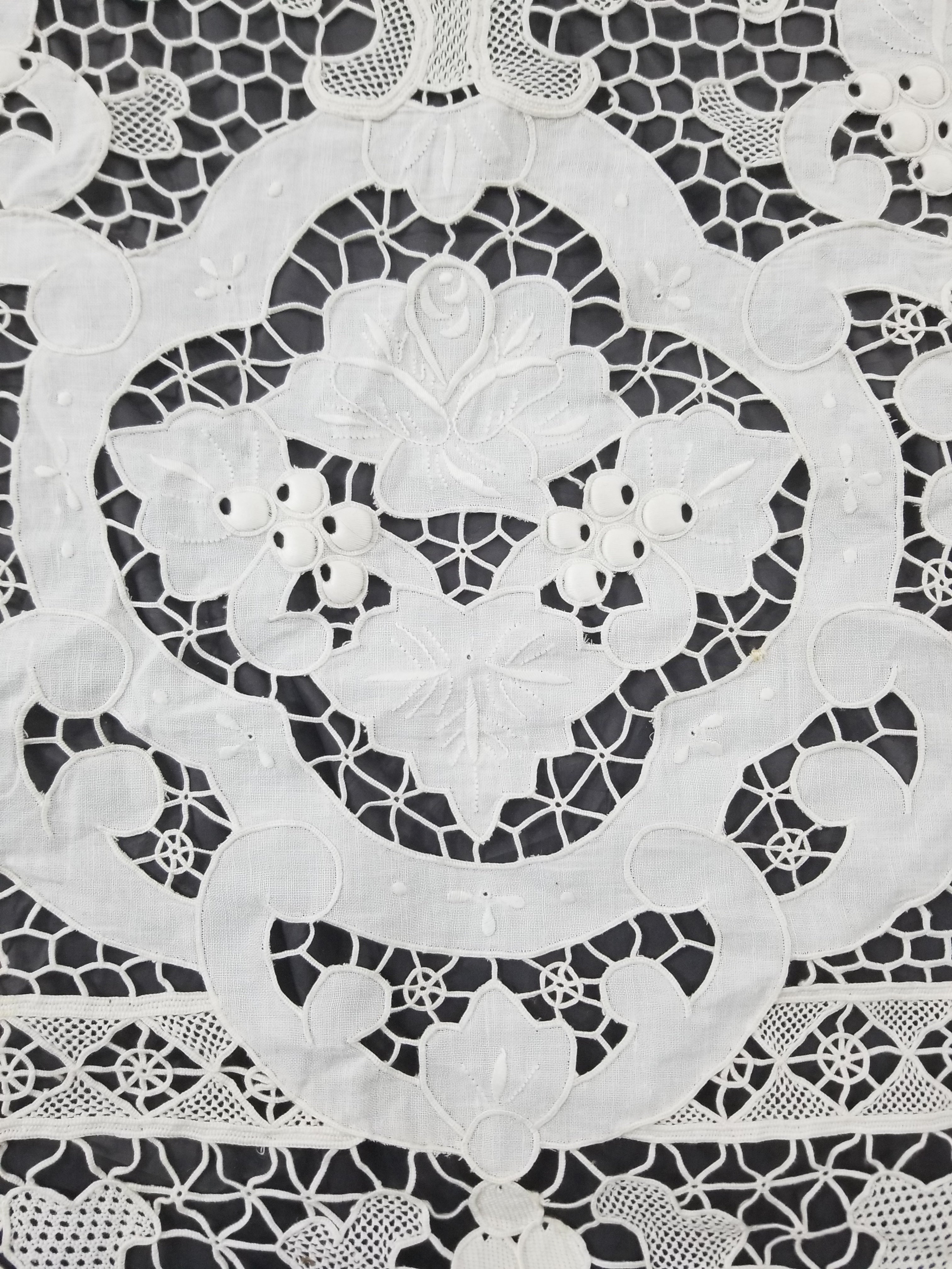 Vintage Italian Point De Venice Needle Lace Banquet Tablecloth 265x225cm