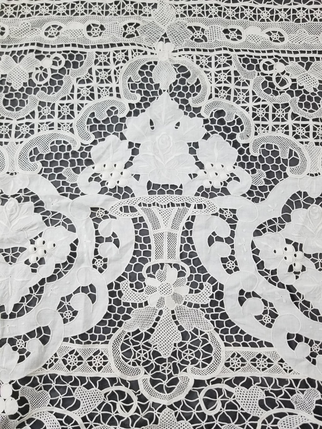 Vintage Italian Point De Venice Needle Lace Banquet Tablecloth 265x225cm
