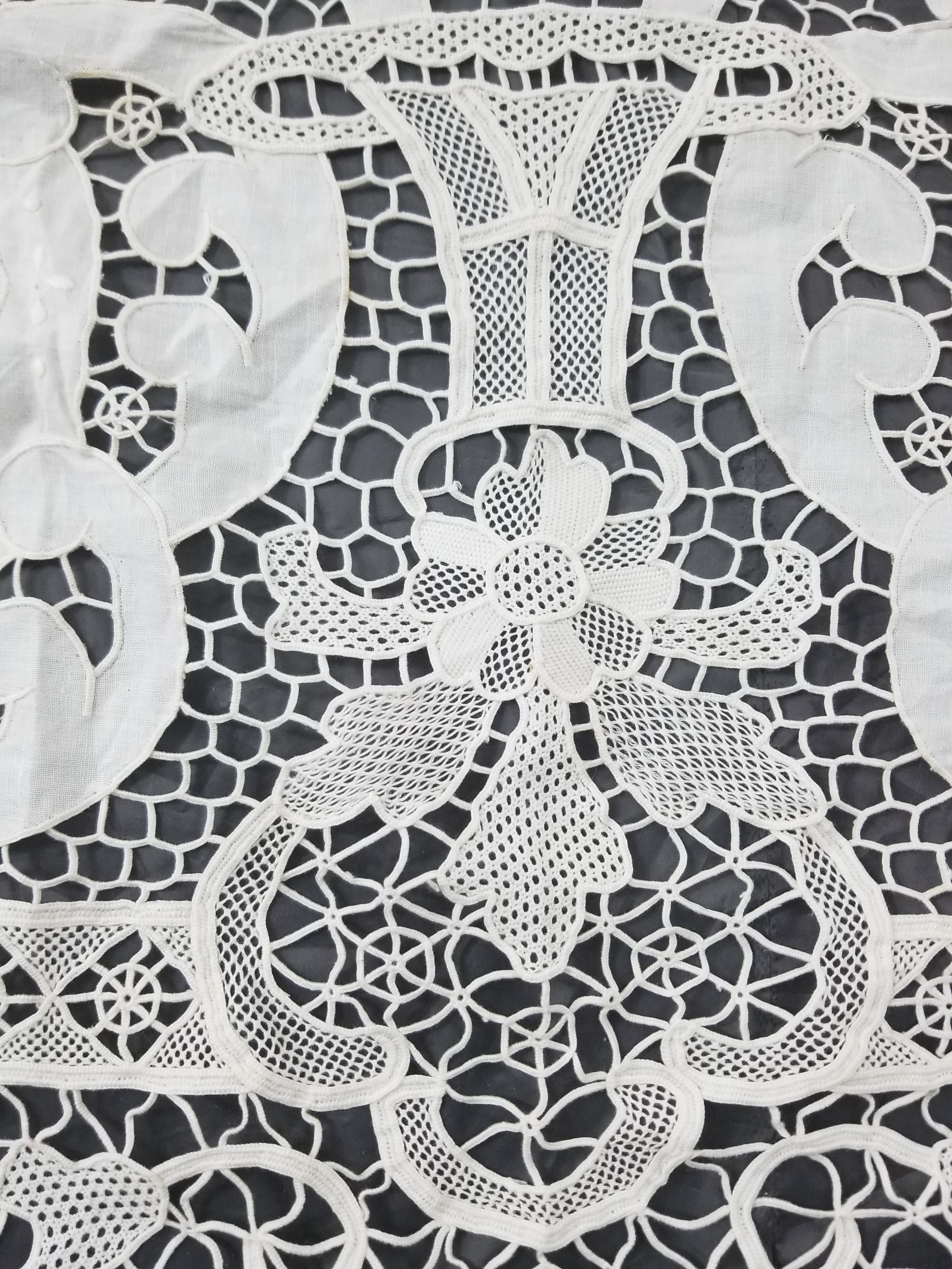 Vintage Italian Point De Venice Needle Lace Banquet Tablecloth 265x225cm