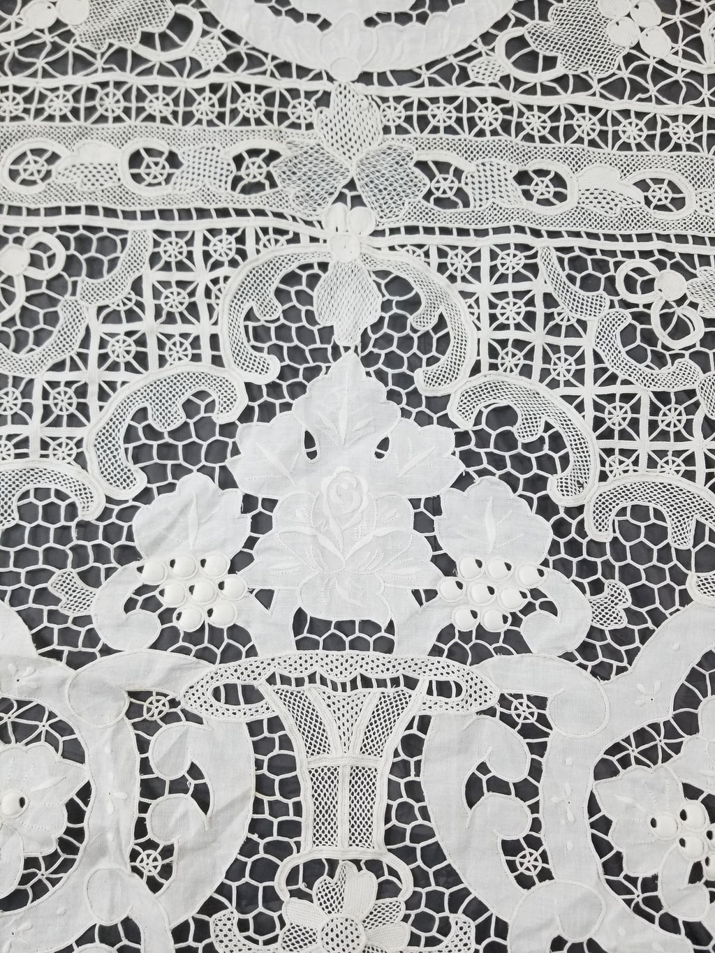 Vintage Italian Point De Venice Needle Lace Banquet Tablecloth 265x225cm