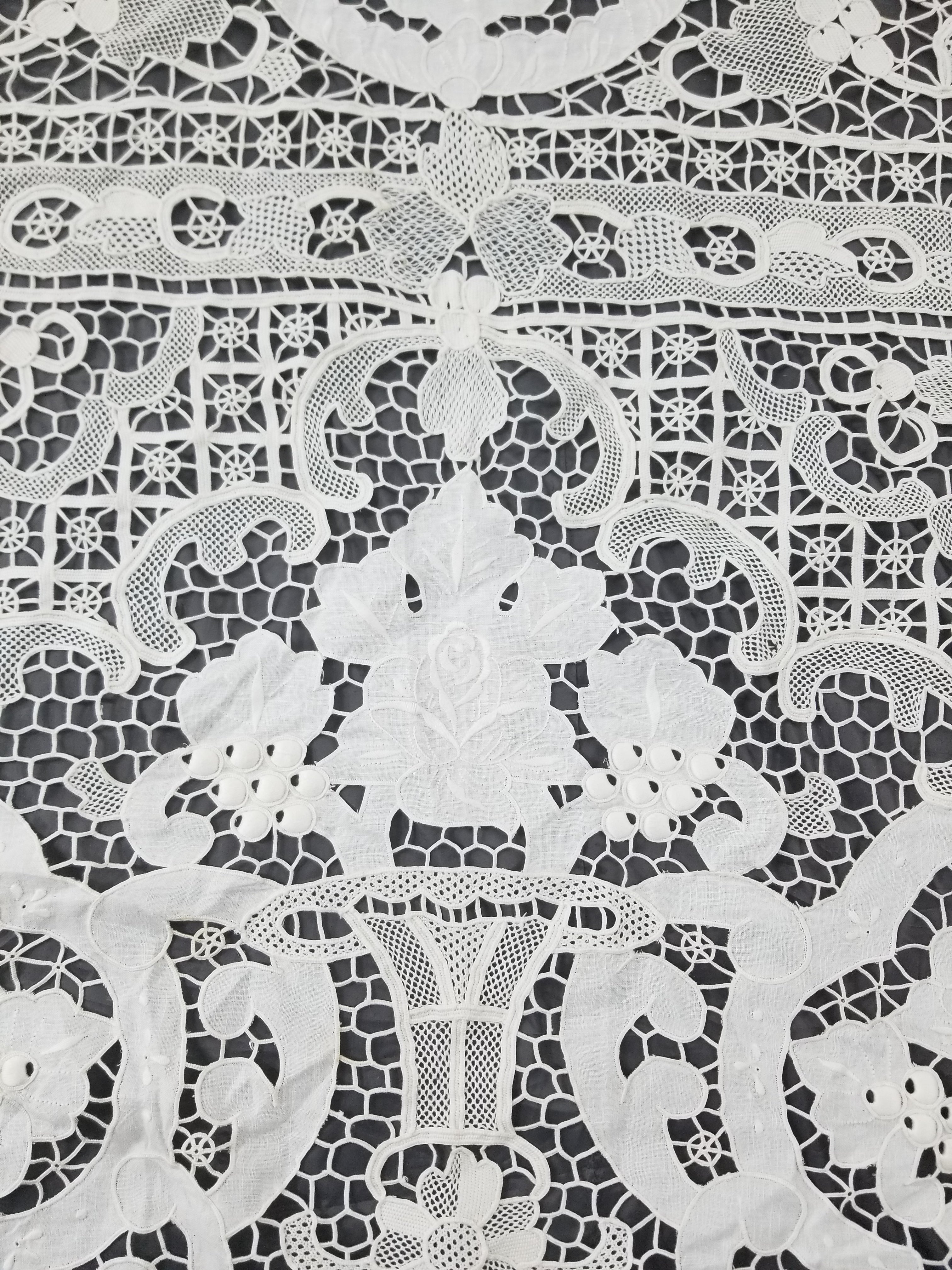 Vintage Italian Point De Venice Needle Lace Banquet Tablecloth 265x225cm