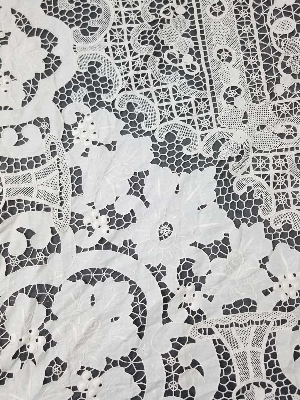Vintage Italian Point De Venice Needle Lace Banquet Tablecloth 265x225cm