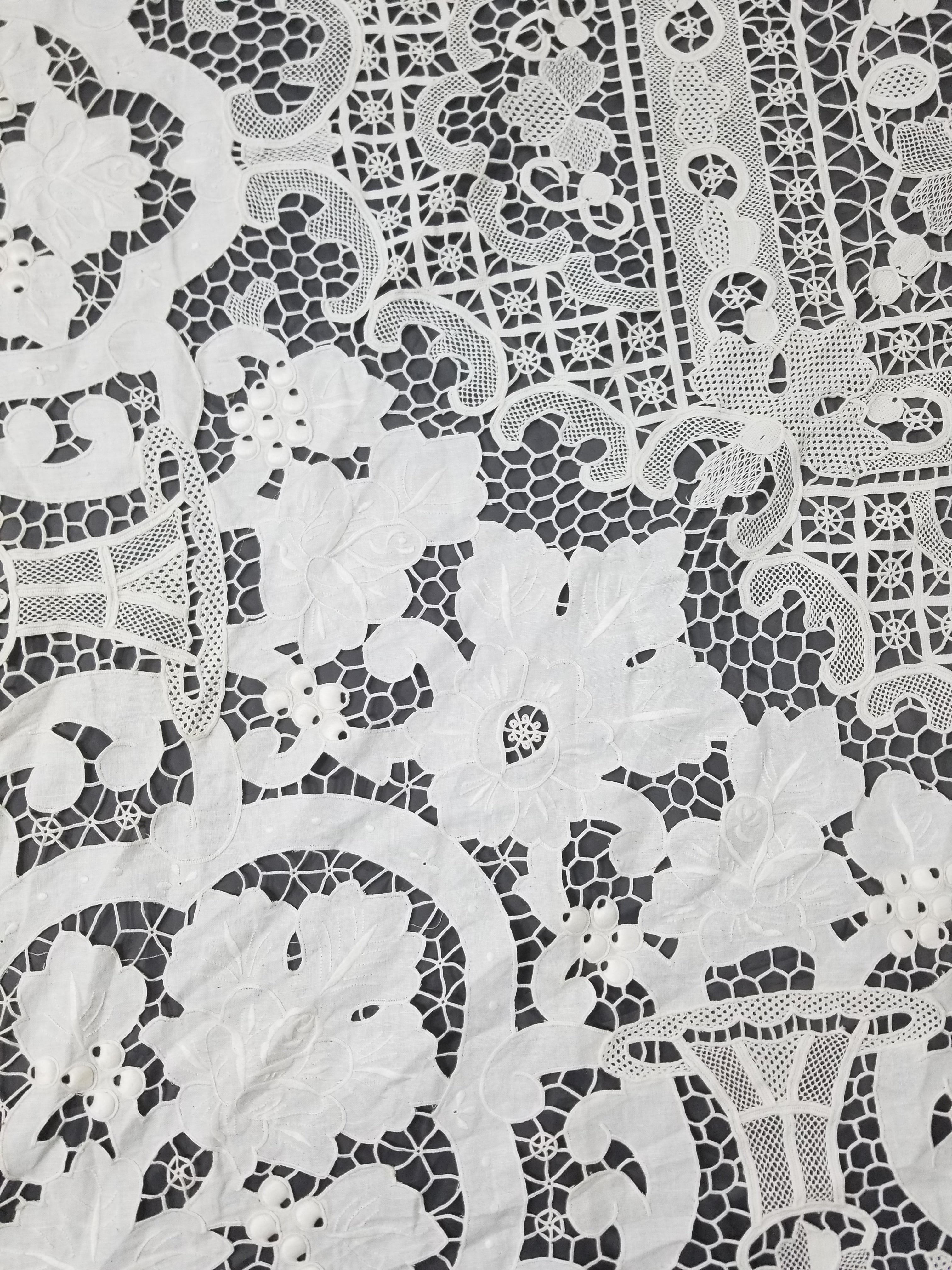 Vintage Italian Point De Venice Needle Lace Banquet Tablecloth 265x225cm