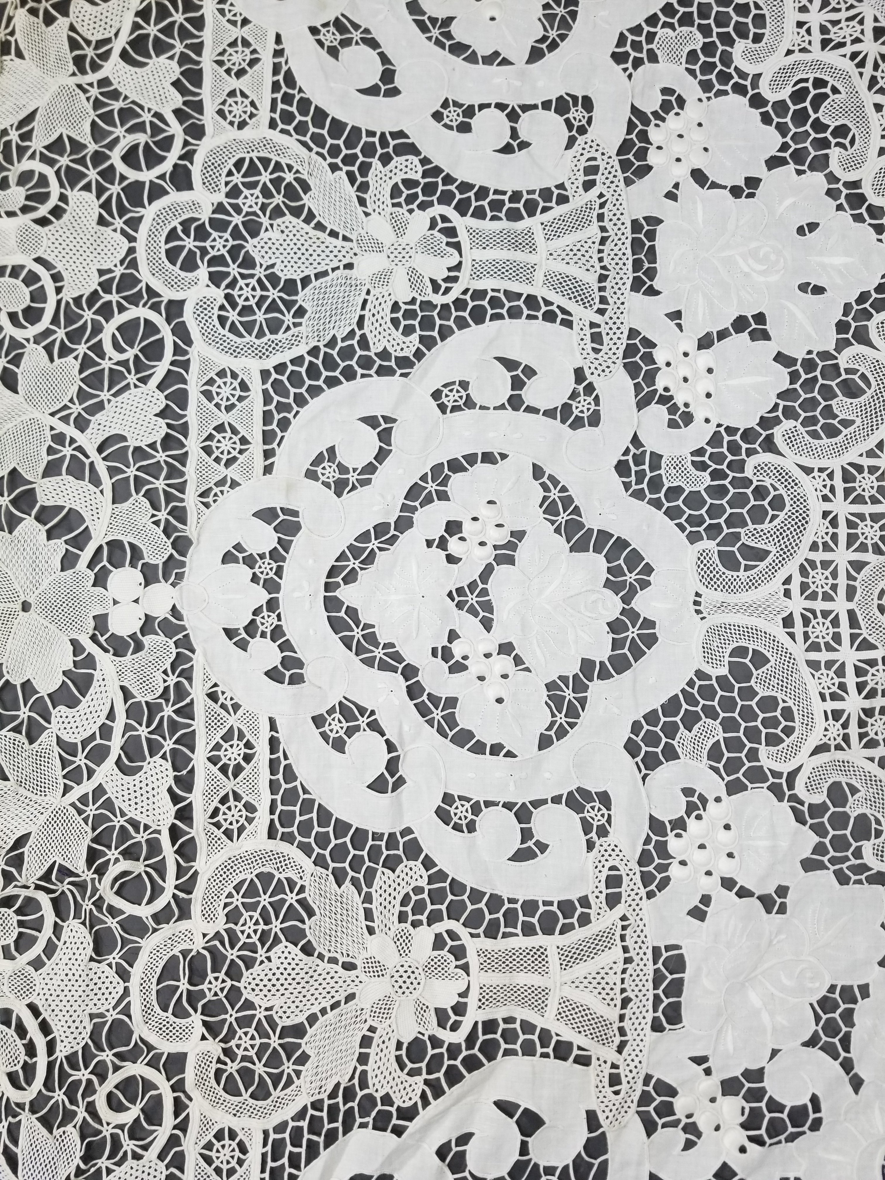 Vintage Italian Point De Venice Needle Lace Banquet Tablecloth 265x225cm
