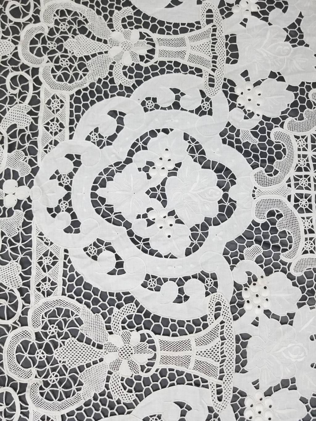 Vintage Italian Point De Venice Needle Lace Banquet Tablecloth 265x225cm
