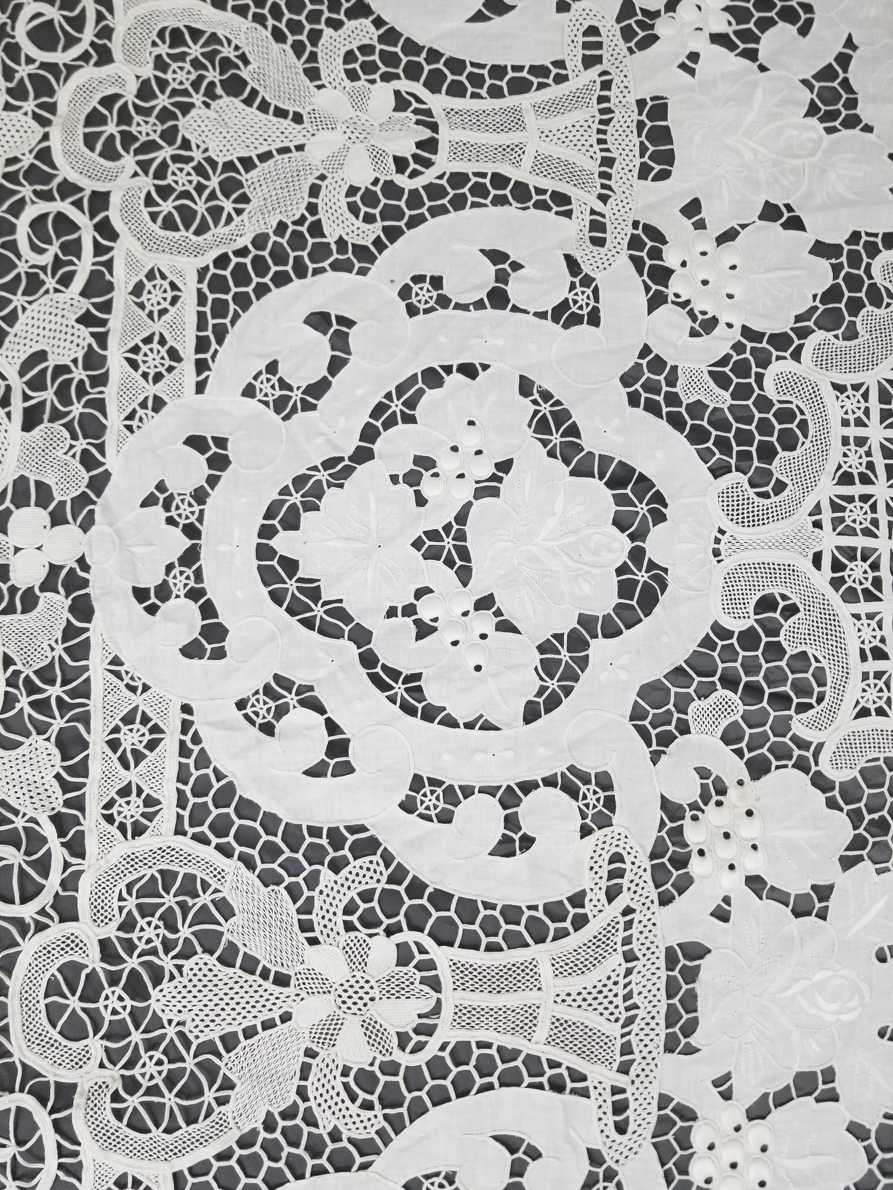 Vintage Italian Point De Venice Needle Lace Banquet Tablecloth 265x225cm