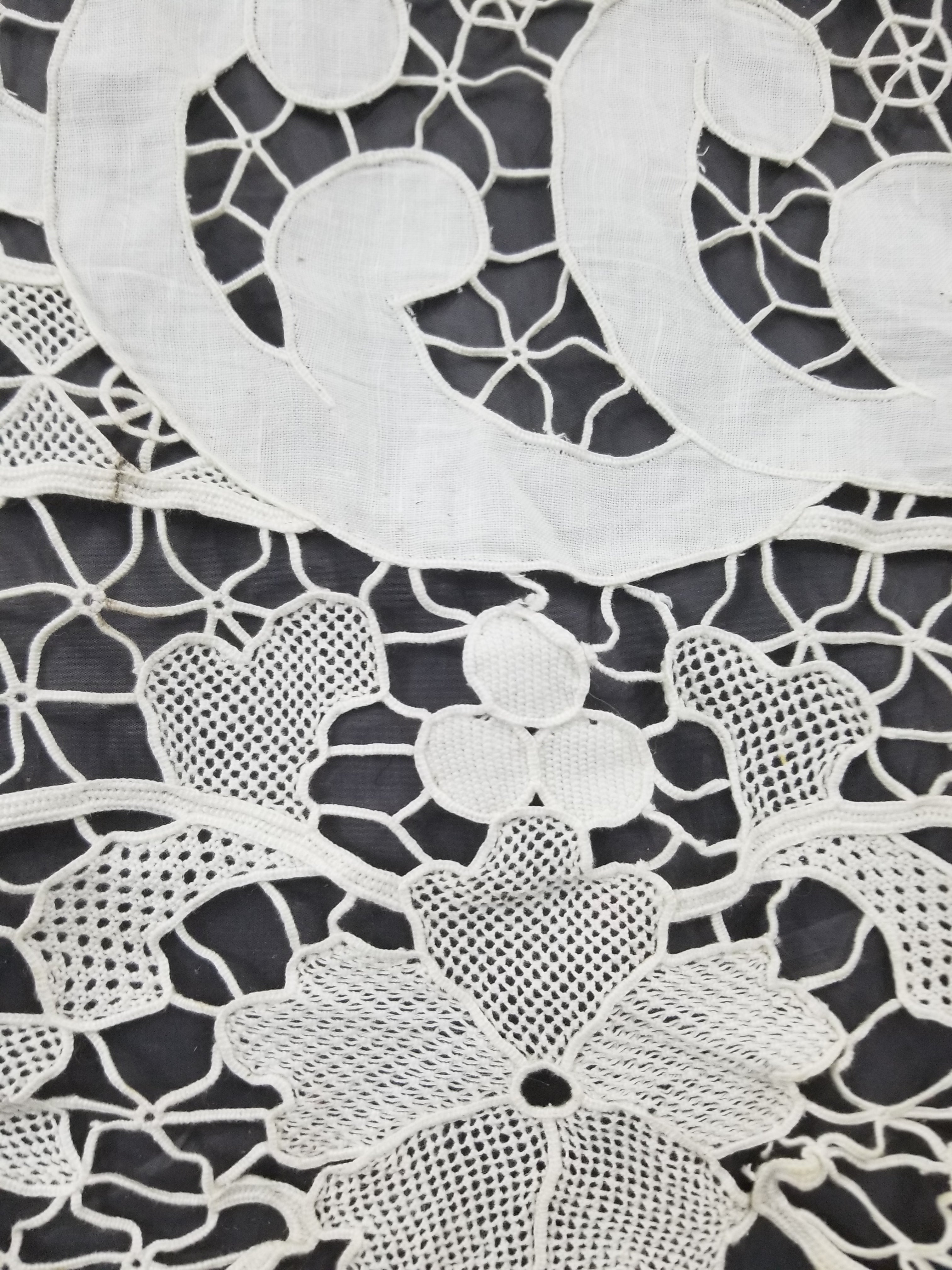 Vintage Italian Point De Venice Needle Lace Banquet Tablecloth 265x225cm