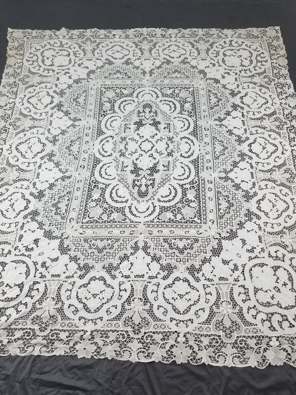 Vintage Italian Point De Venice Needle Lace Banquet Tablecloth 265x225cm