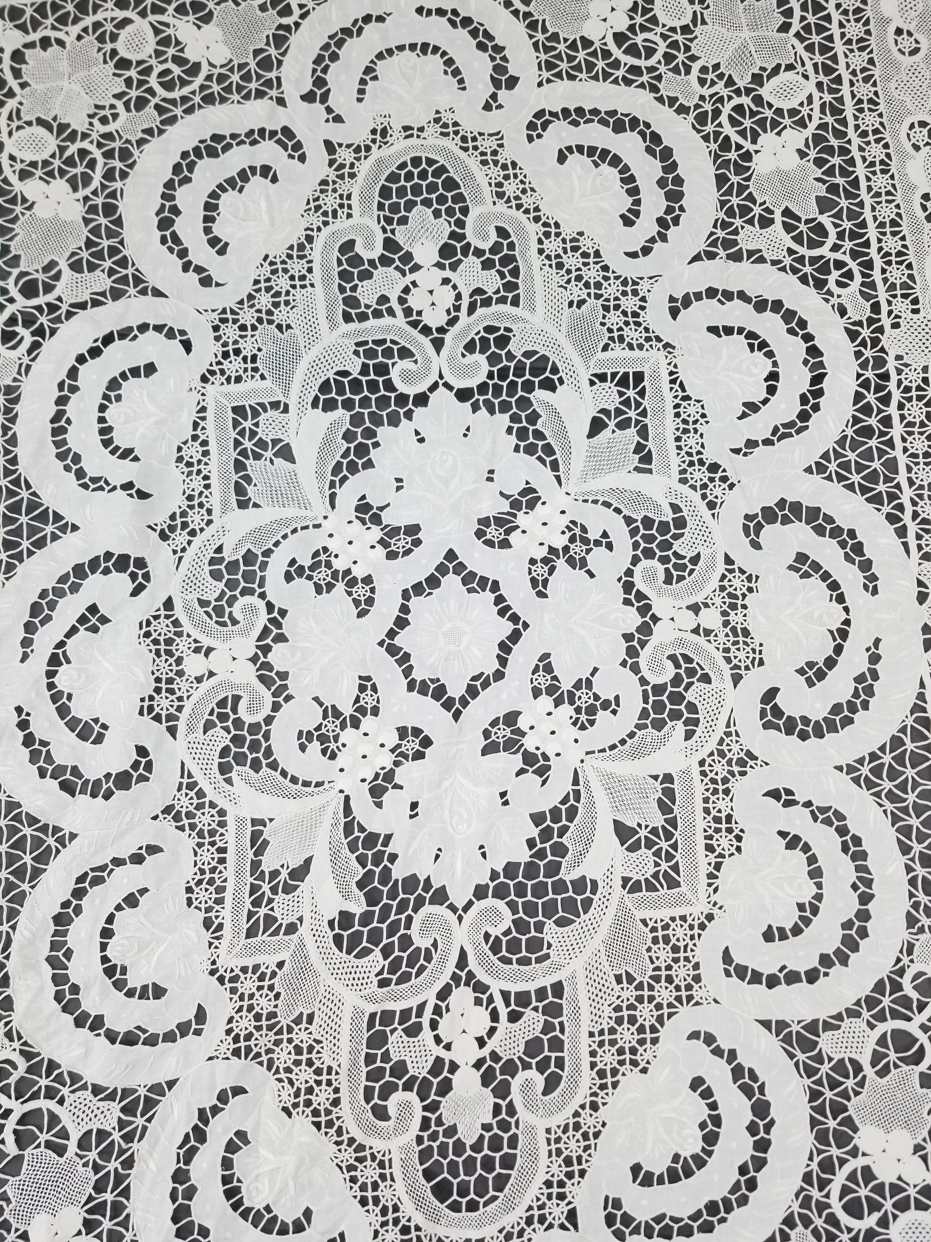Vintage Italian Point De Venice Needle Lace Banquet Tablecloth 265x225cm