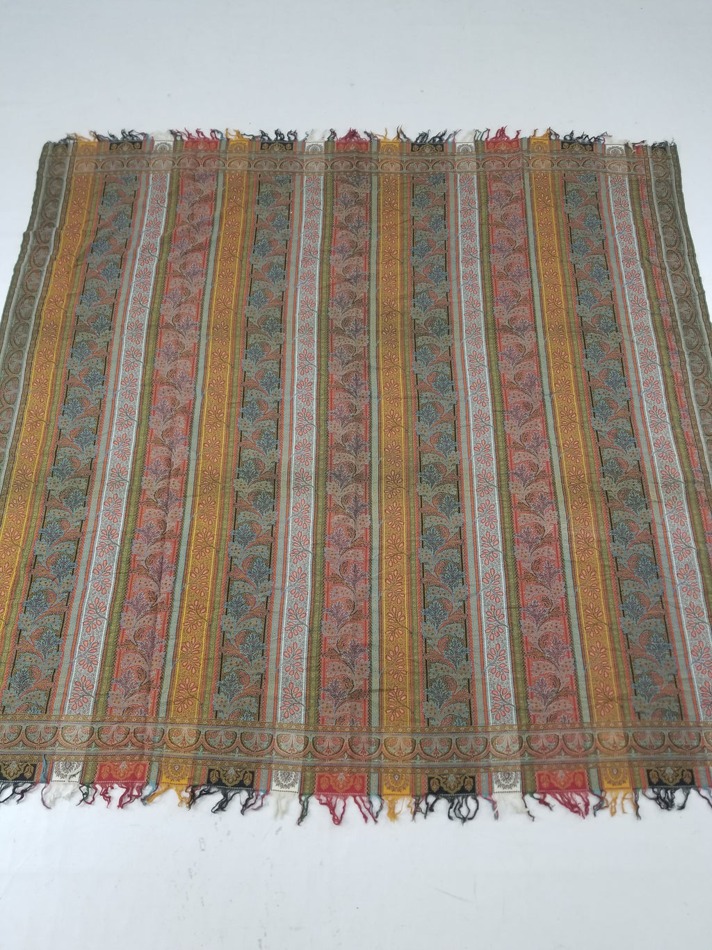 Vintage French Handwoven Intricate Striped Wool Blanket Throw / Shawl 185x175cm