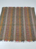 Vintage French Handwoven Intricate Striped Wool Blanket Throw / Shawl 185x175cm