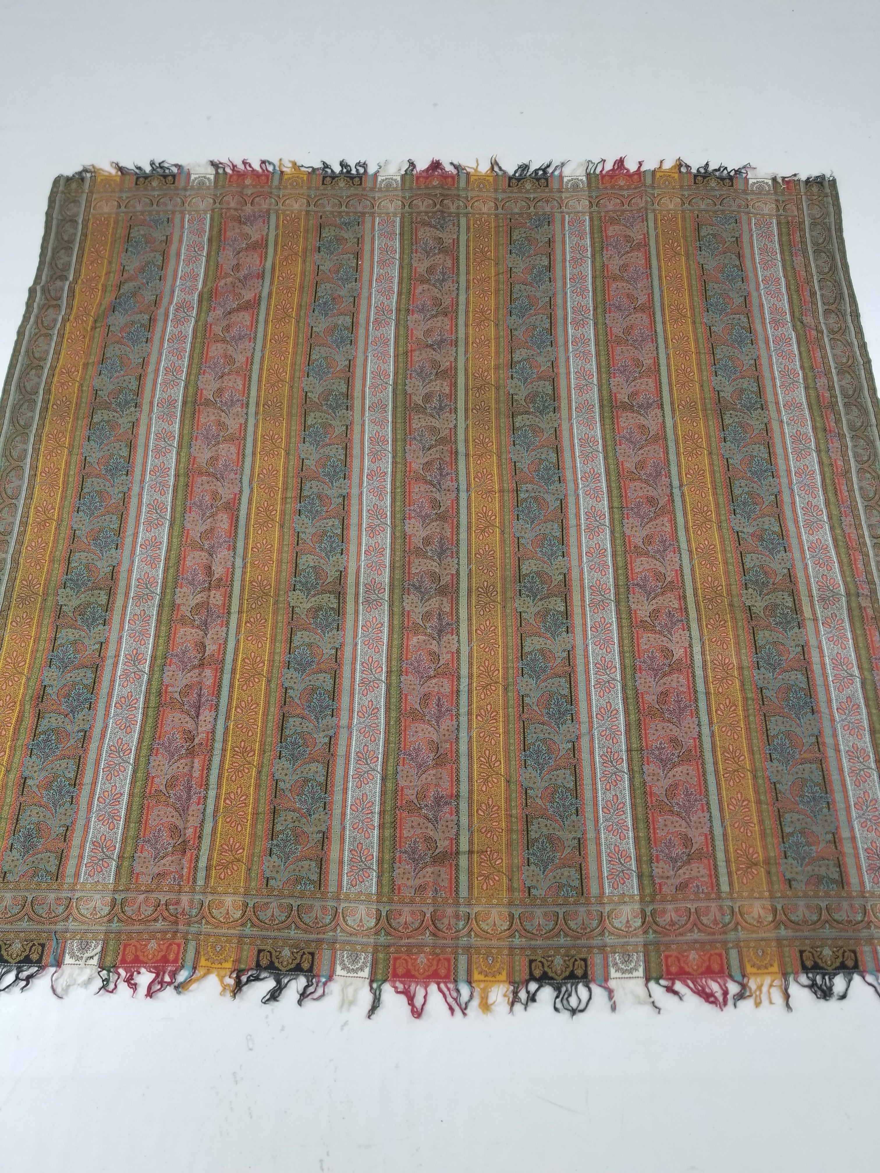 Vintage French Handwoven Intricate Striped Wool Blanket Throw / Shawl 185x175cm