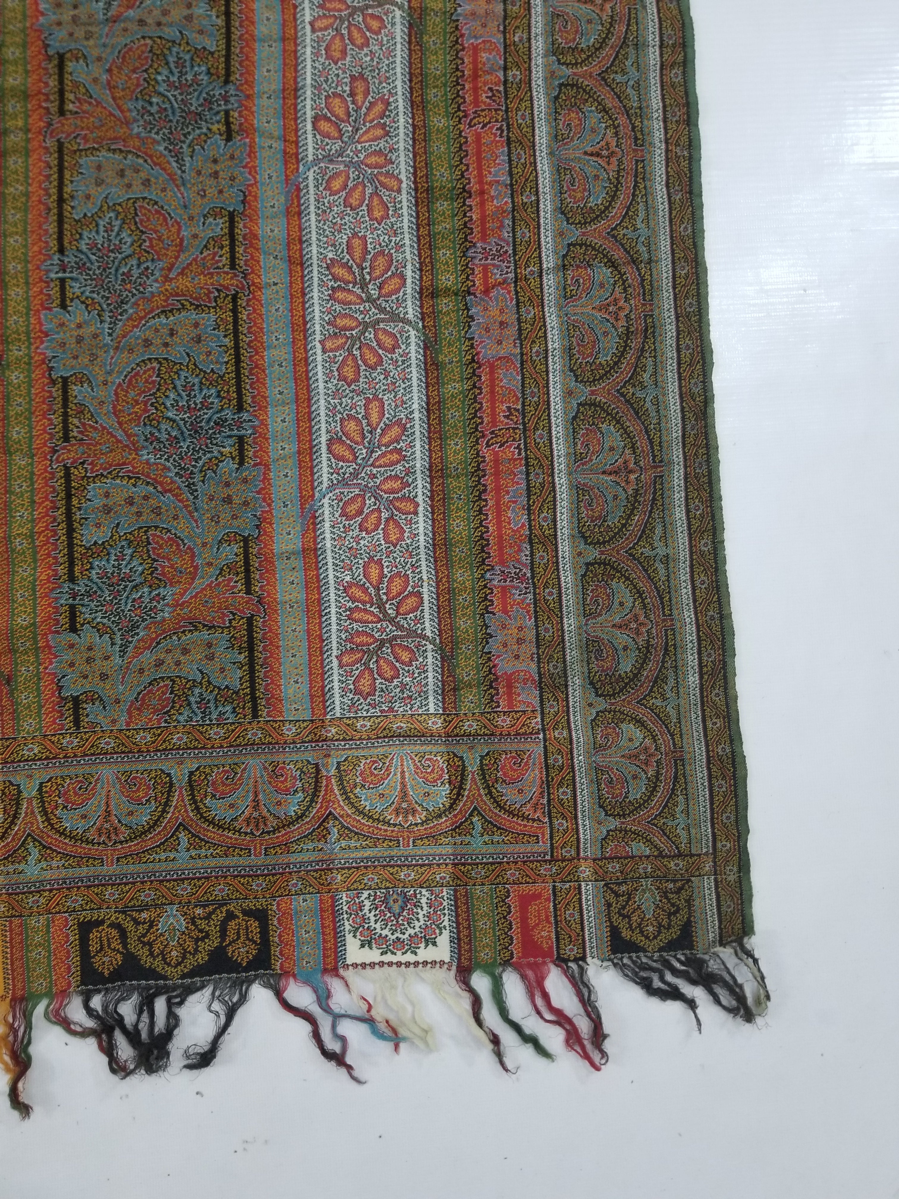 Vintage French Handwoven Intricate Striped Wool Blanket Throw / Shawl 185x175cm