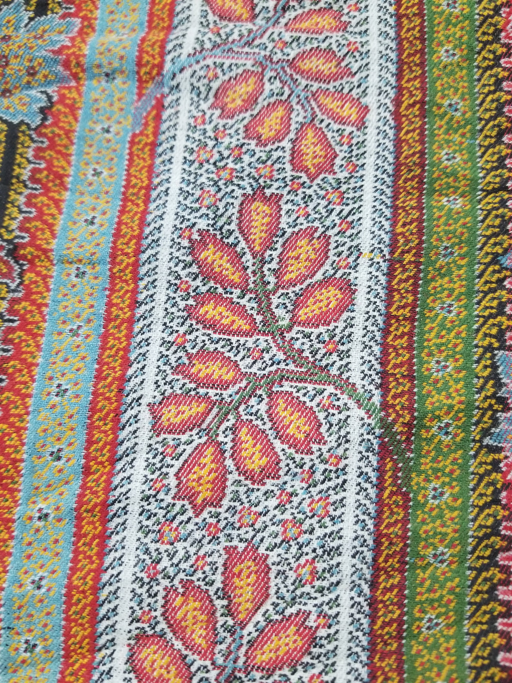 Vintage French Handwoven Intricate Striped Wool Blanket Throw / Shawl 185x175cm