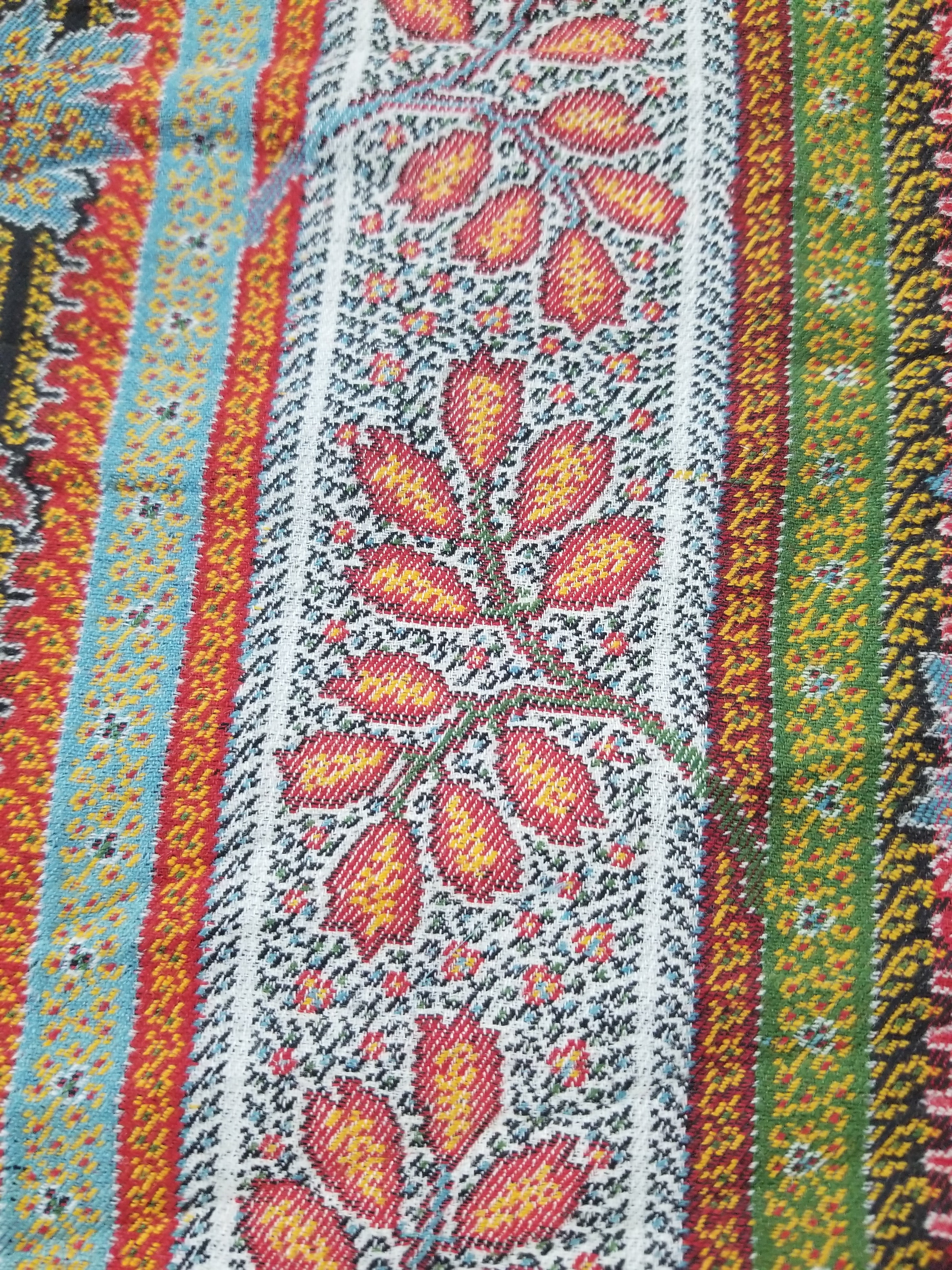 Vintage French Handwoven Intricate Striped Wool Blanket Throw / Shawl 185x175cm