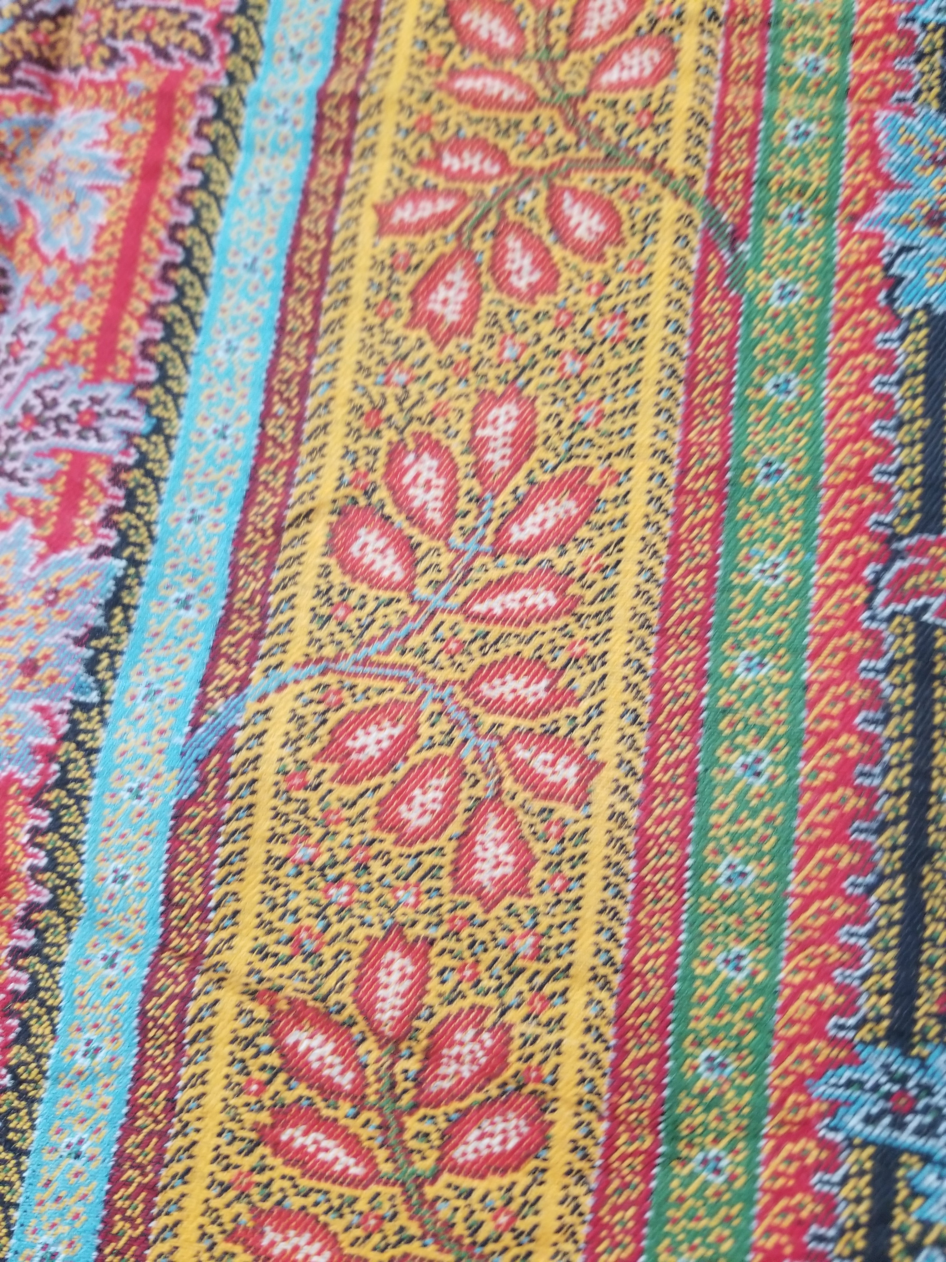 Vintage French Handwoven Intricate Striped Wool Blanket Throw / Shawl 185x175cm