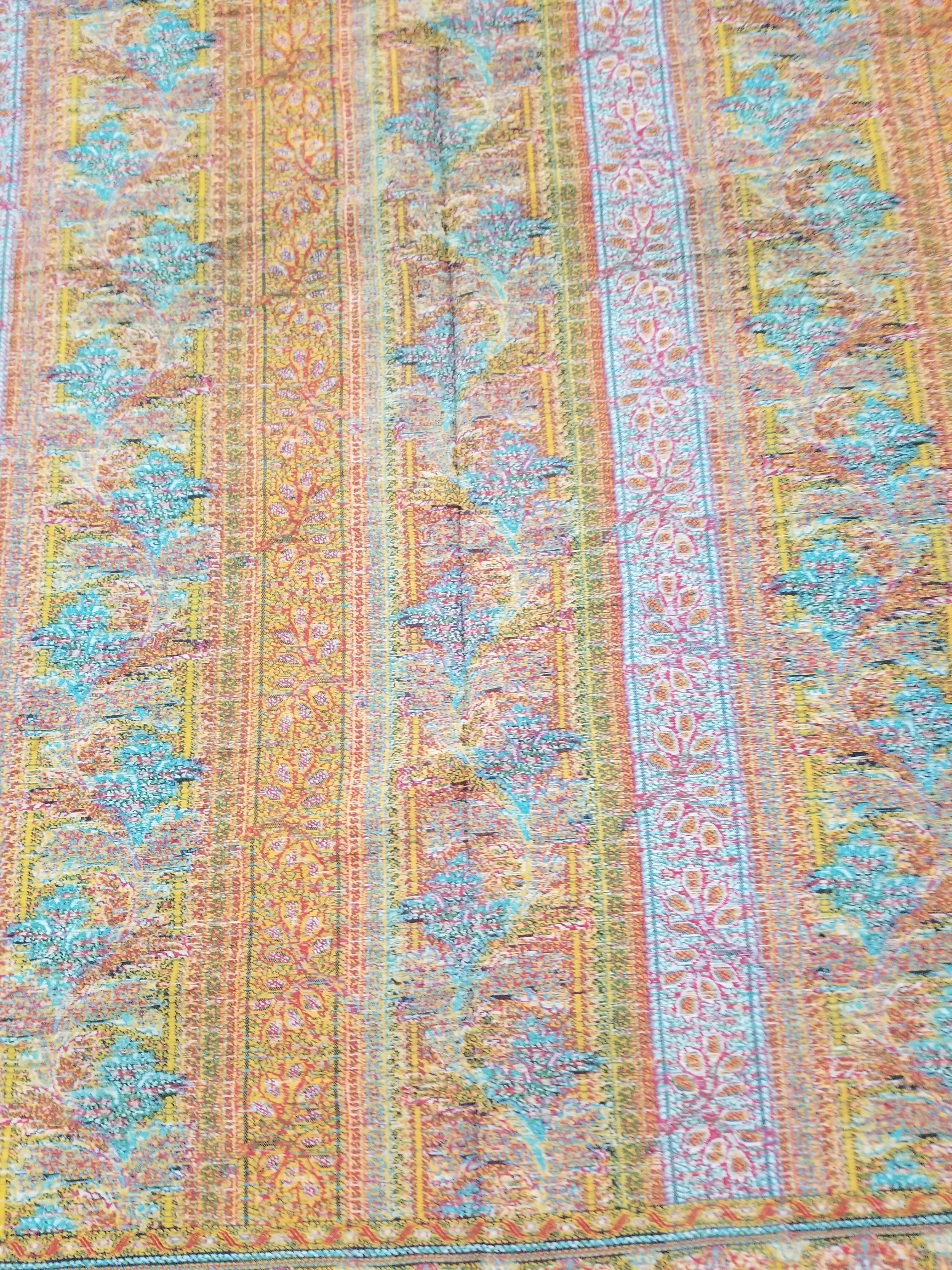 Vintage French Handwoven Intricate Striped Wool Blanket Throw / Shawl 185x175cm