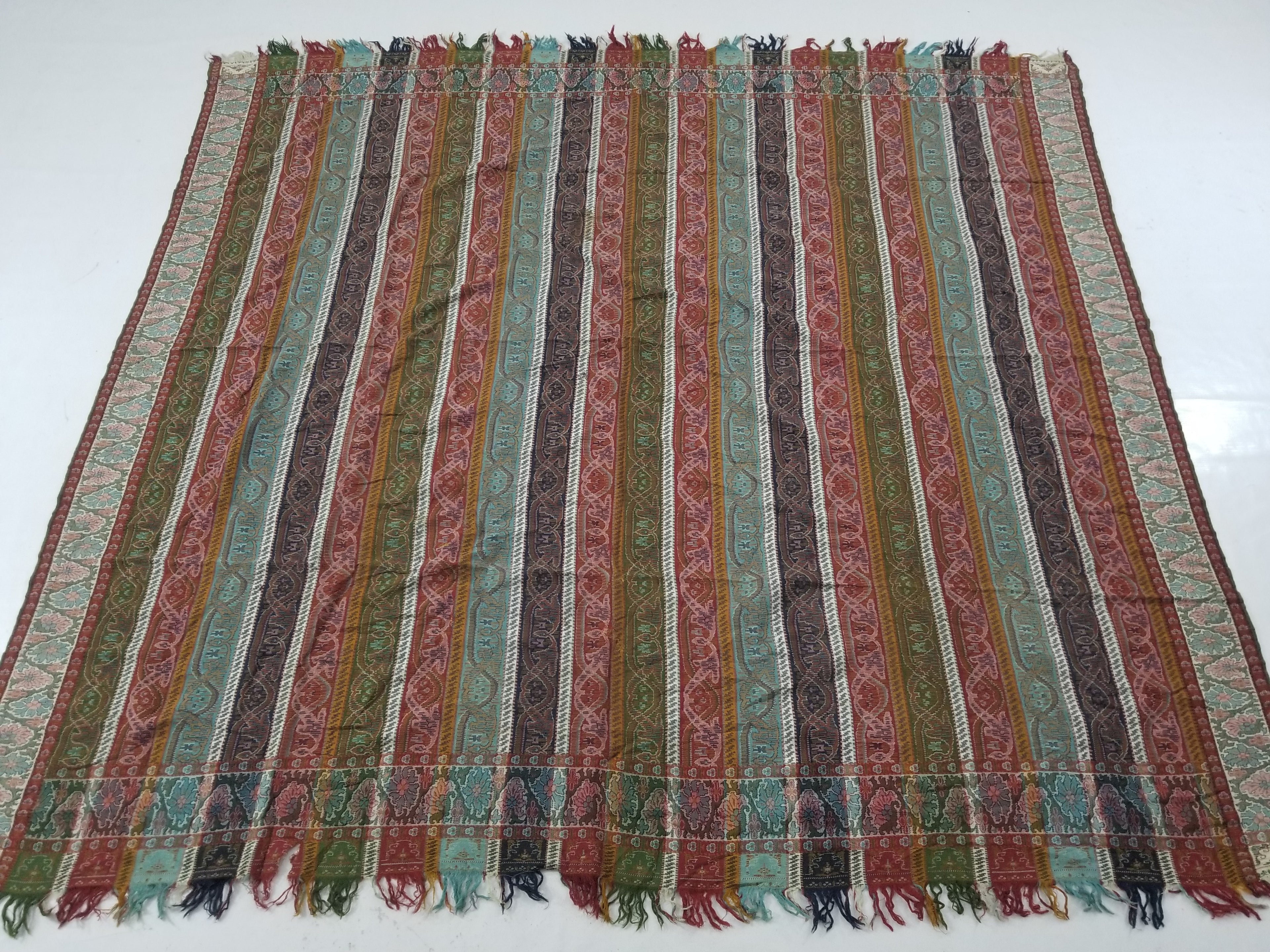 Vintage French Handwoven Intricate Striped Wool Blanket Throw / Shawl 180x170cm