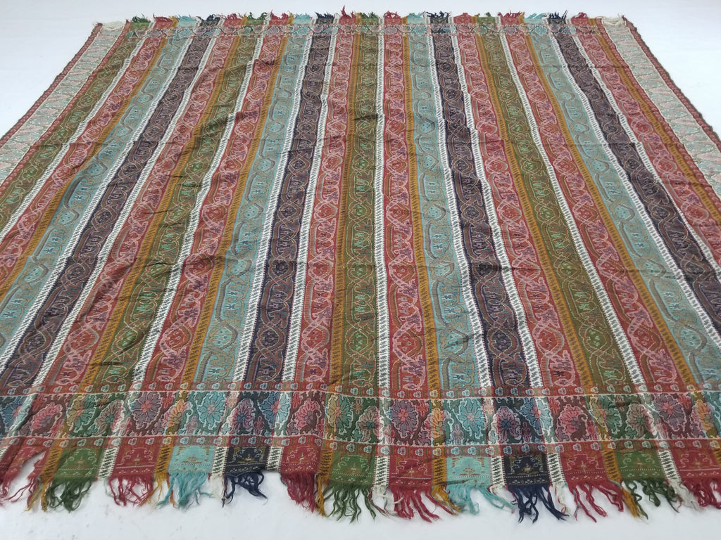 Vintage French Handwoven Intricate Striped Wool Blanket Throw / Shawl 180x170cm