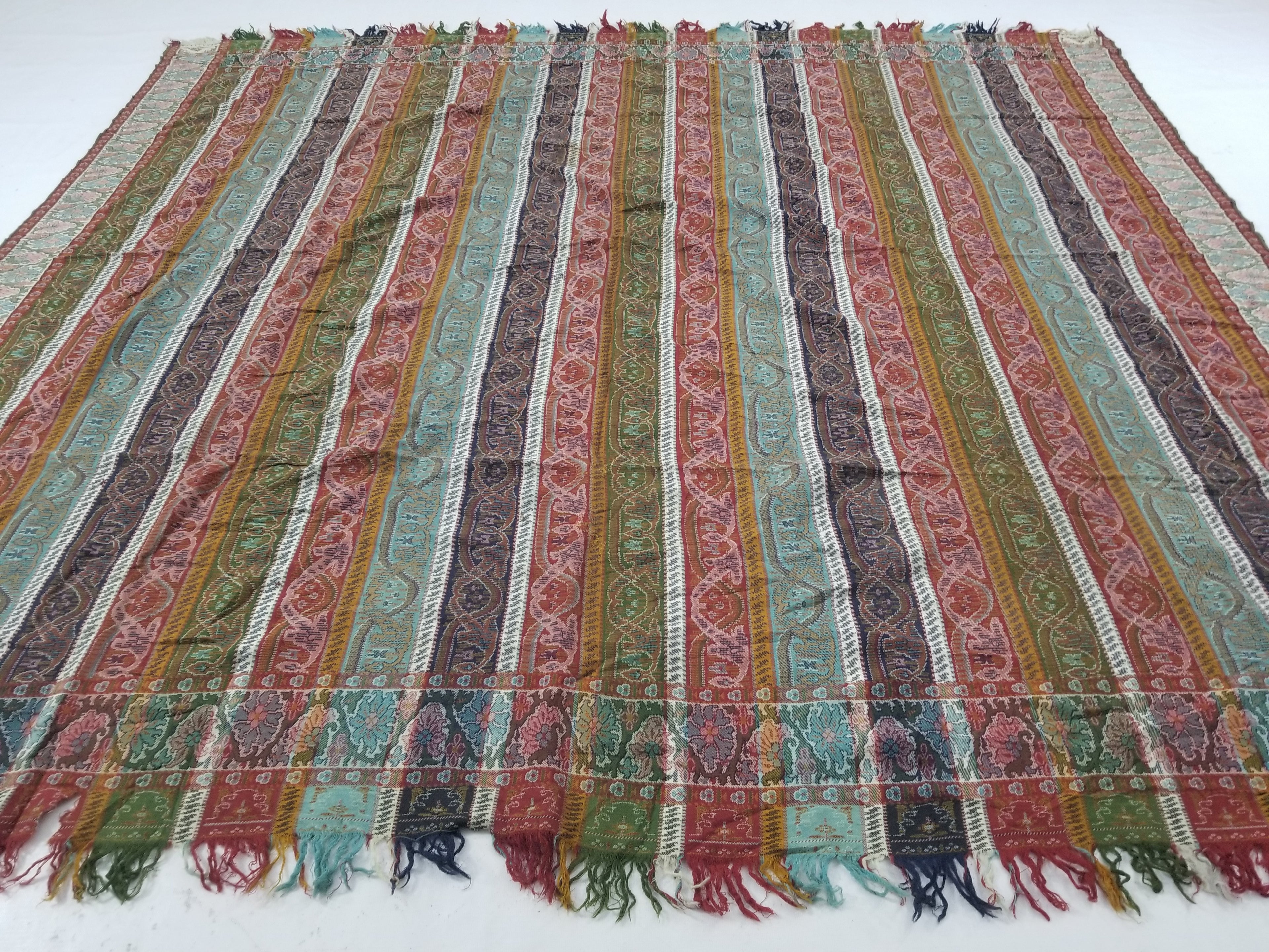 Vintage French Handwoven Intricate Striped Wool Blanket Throw / Shawl 180x170cm
