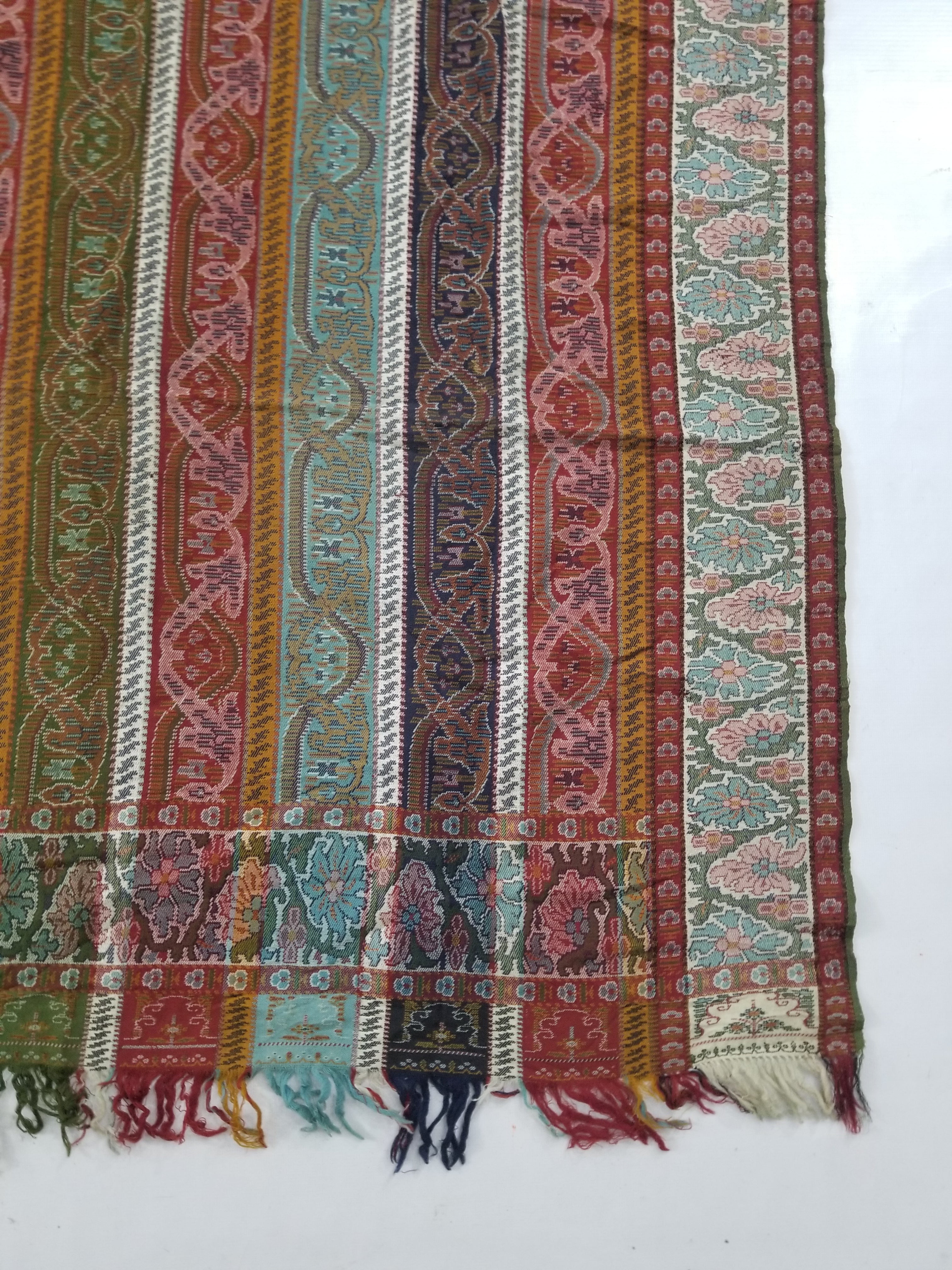 Vintage French Handwoven Intricate Striped Wool Blanket Throw / Shawl 180x170cm
