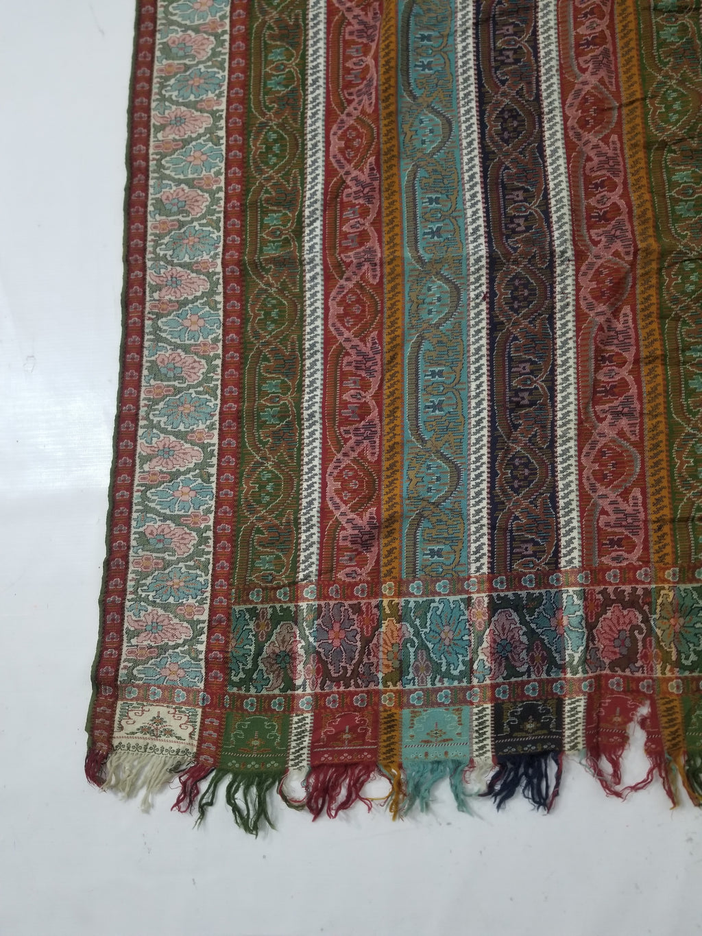Vintage French Handwoven Intricate Striped Wool Blanket Throw / Shawl 180x170cm