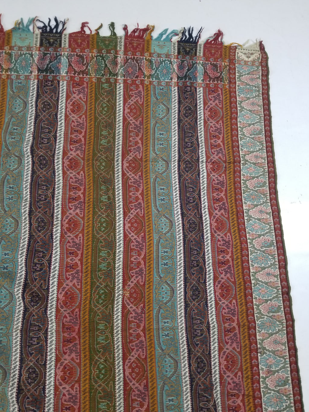 Vintage French Handwoven Intricate Striped Wool Blanket Throw / Shawl 180x170cm