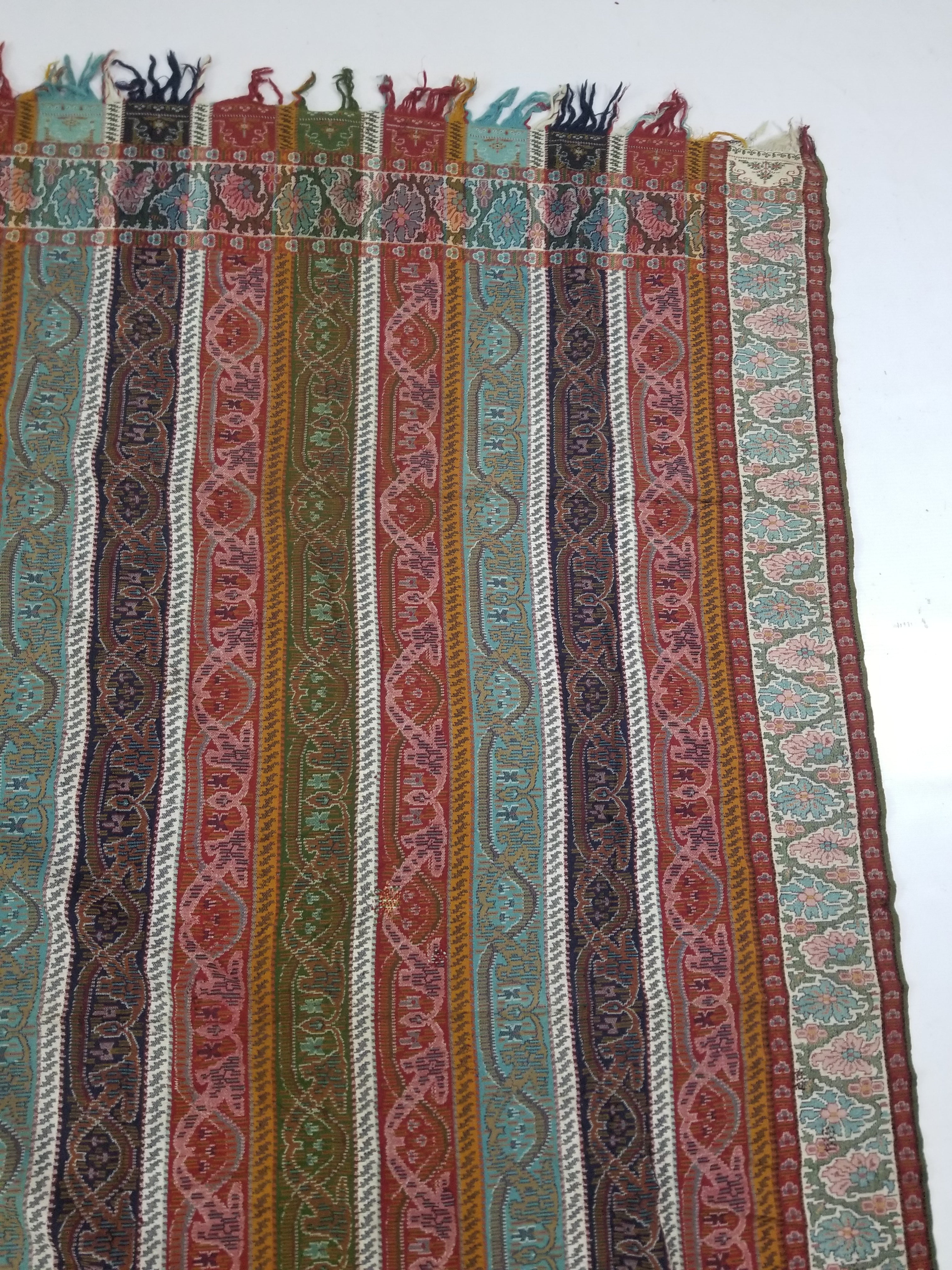 Vintage French Handwoven Intricate Striped Wool Blanket Throw / Shawl 180x170cm