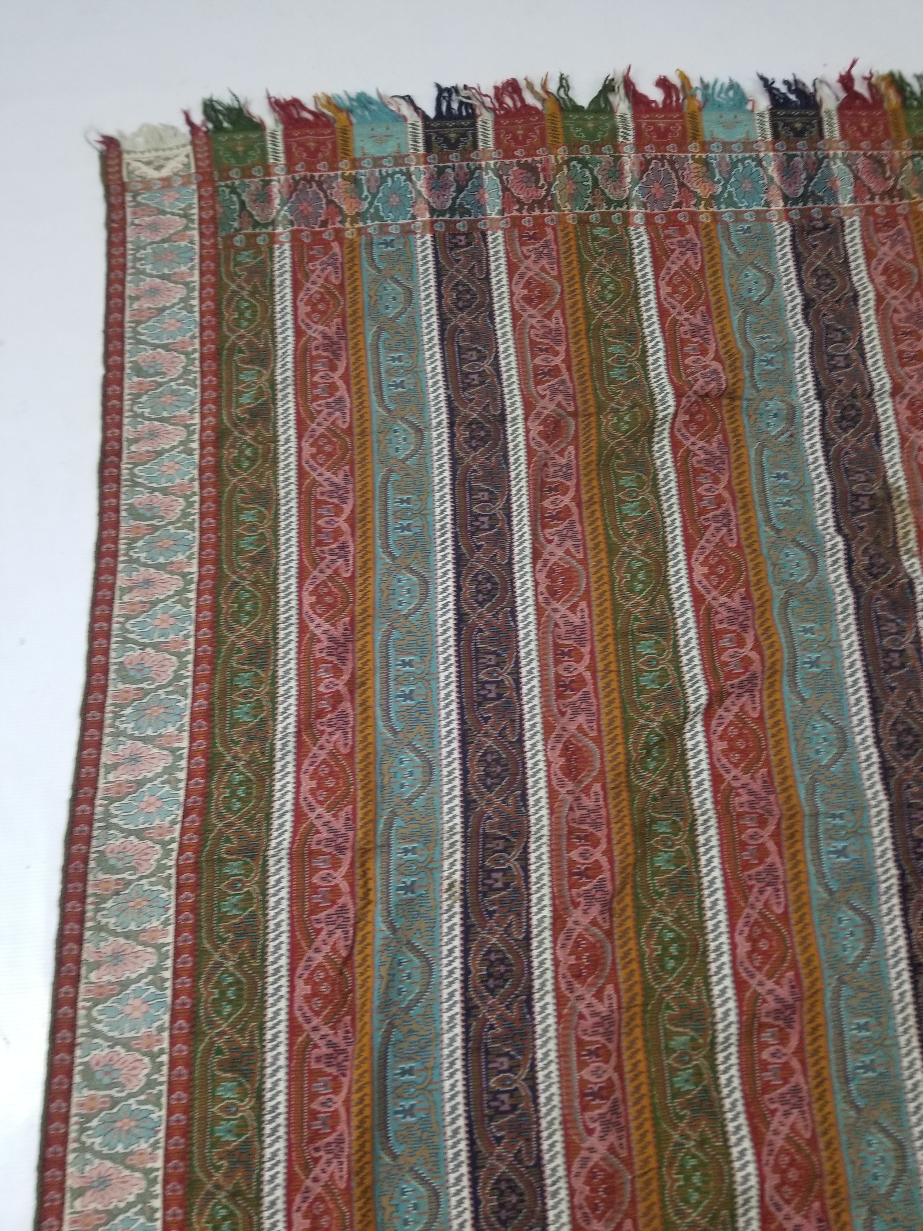 Vintage French Handwoven Intricate Striped Wool Blanket Throw / Shawl 180x170cm