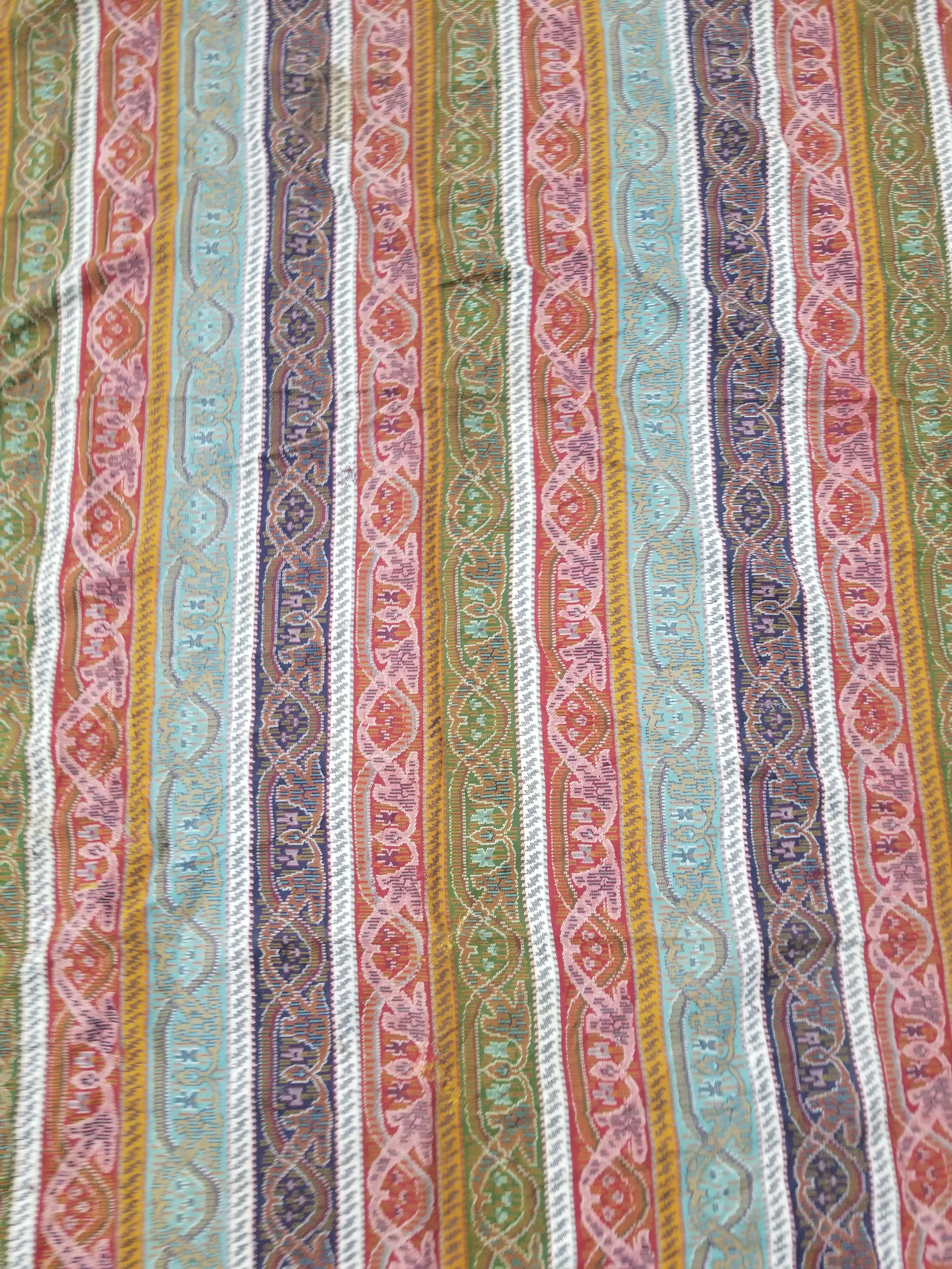 Vintage French Handwoven Intricate Striped Wool Blanket Throw / Shawl 180x170cm