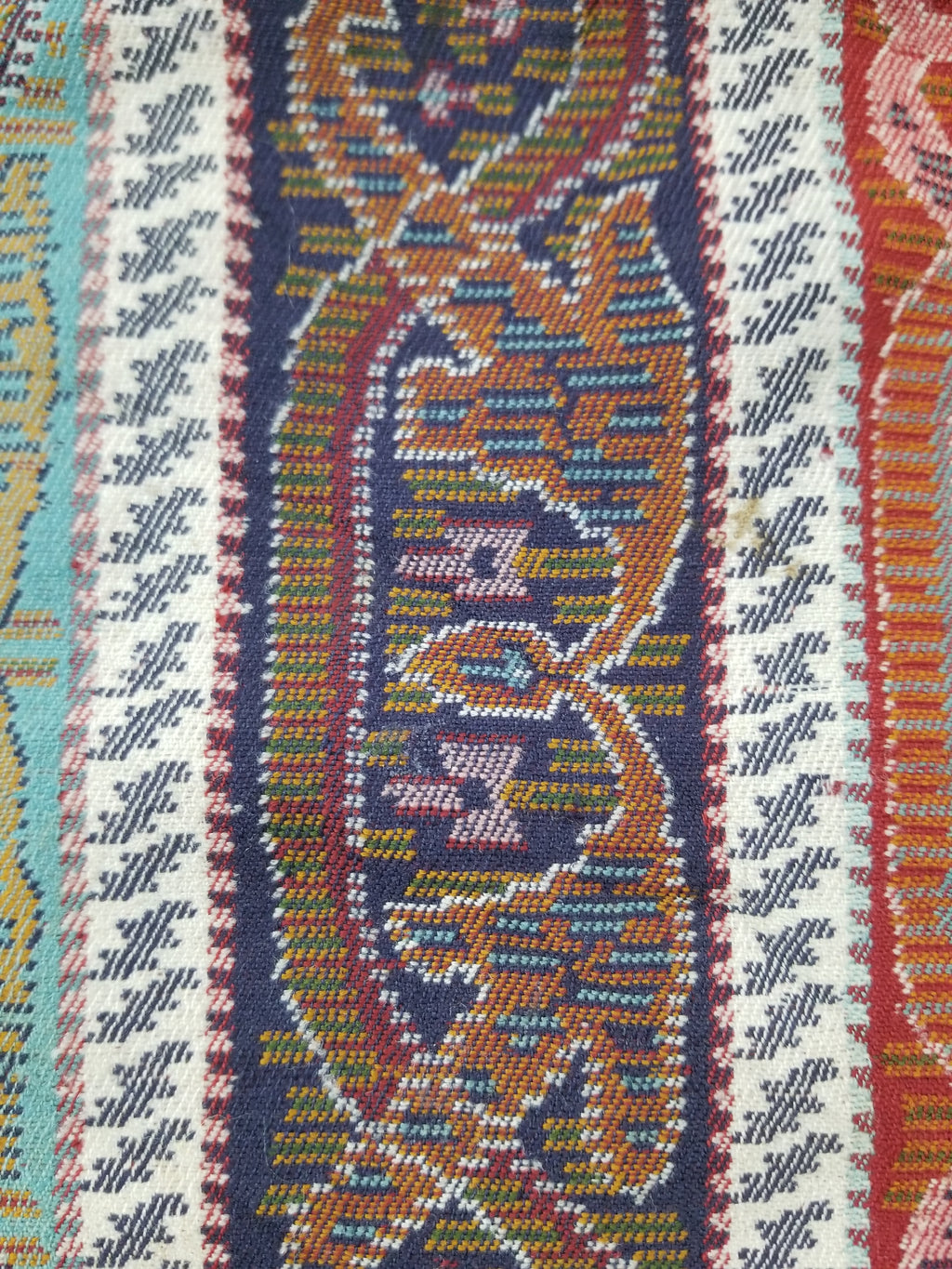 Vintage French Handwoven Intricate Striped Wool Blanket Throw / Shawl 180x170cm