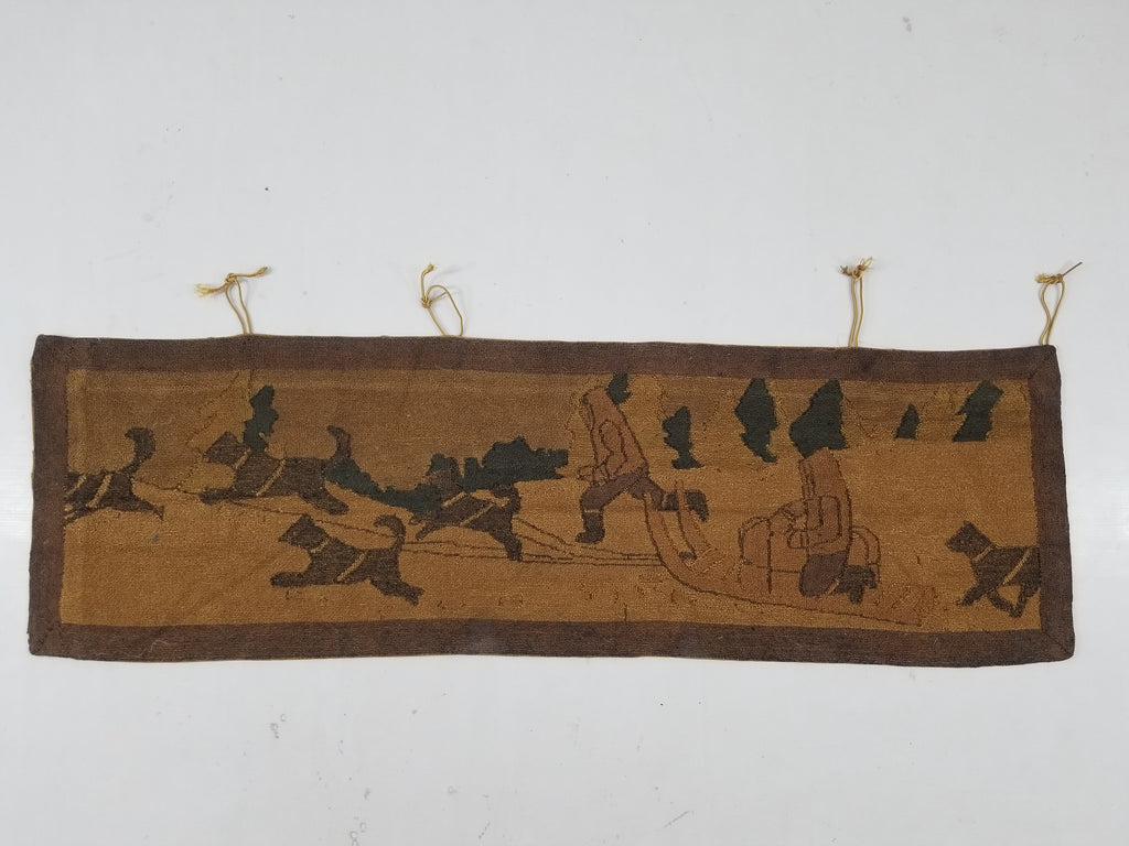 Vintage Handmade Dog Sledding Through the Wilderness Wall Tapestry 124x38cm