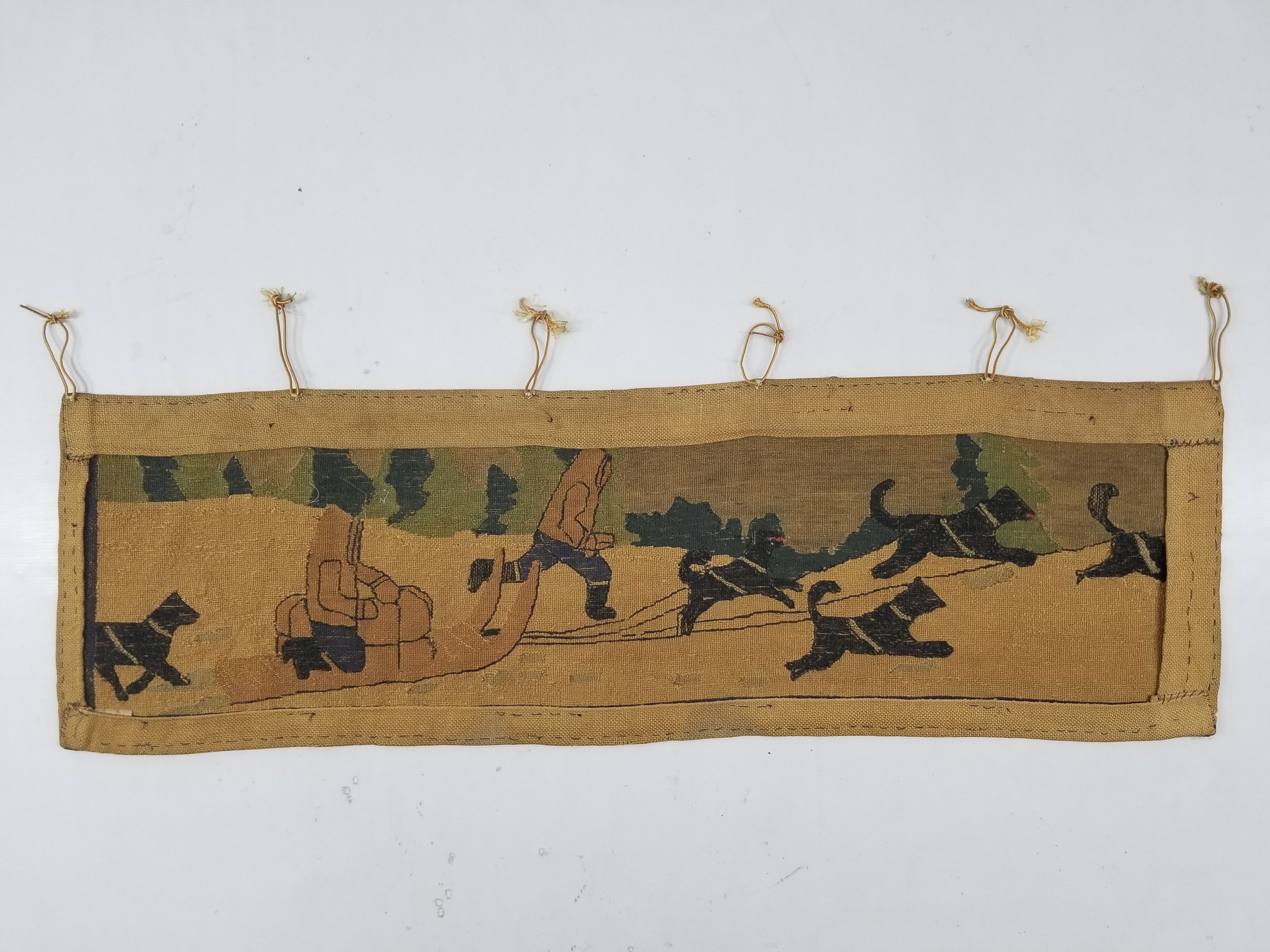 Vintage Handmade Dog Sledding Through the Wilderness Wall Tapestry 124x38cm