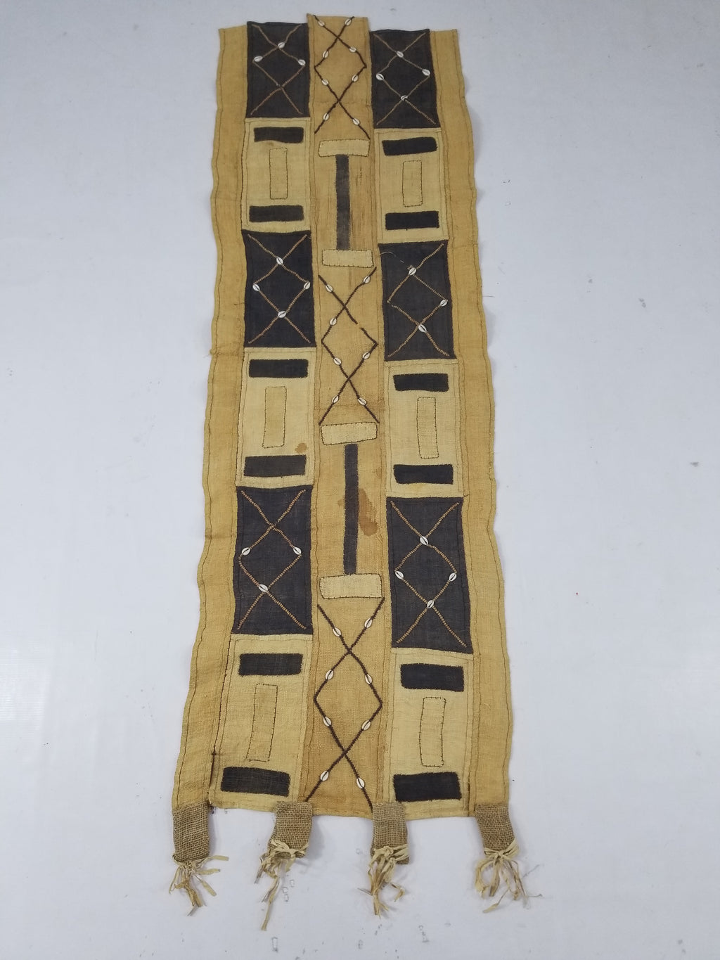 Vintage African Handwoven Kuba Cloth Raffia Textile Tapestry 165x52cm