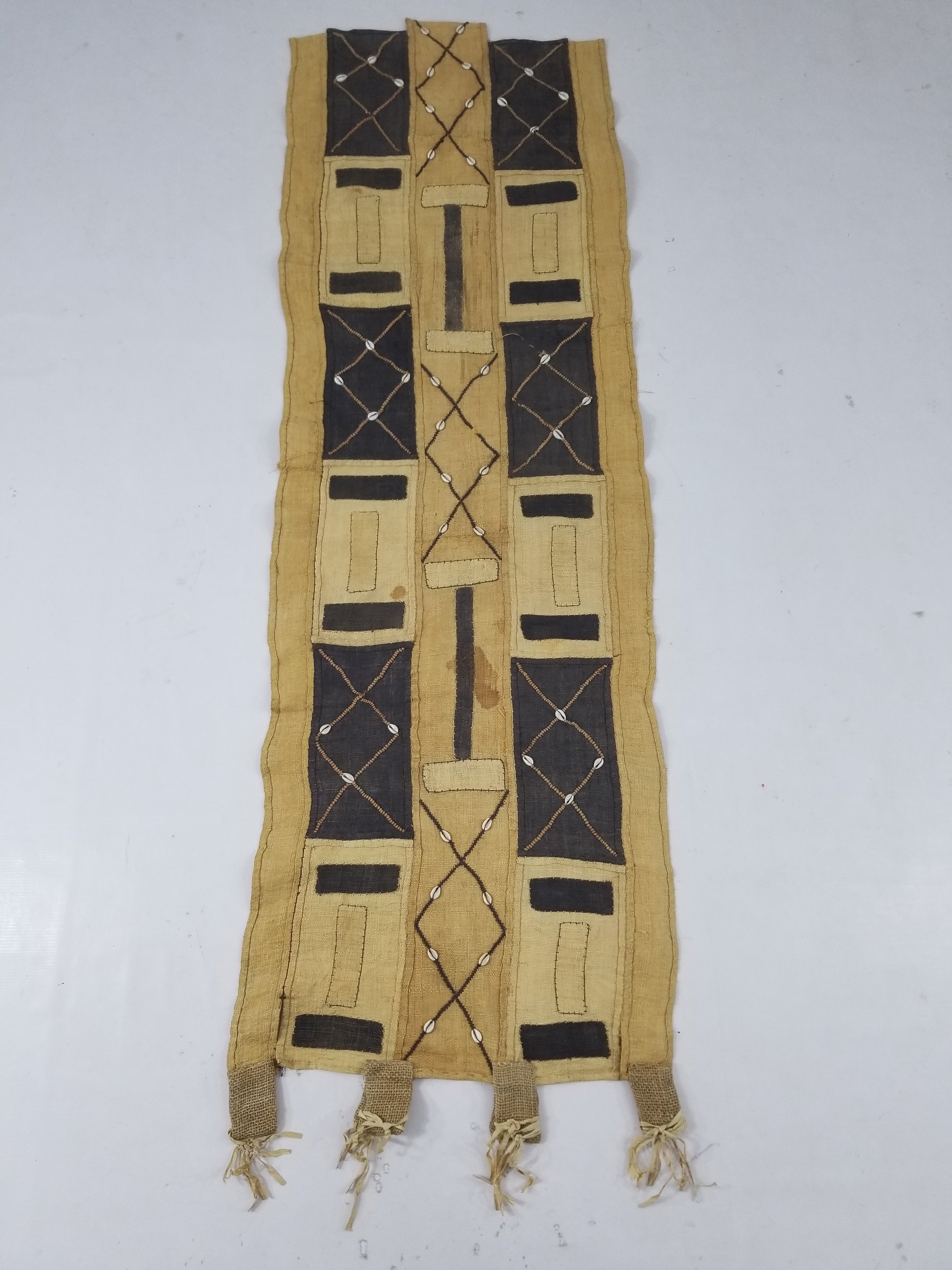 Vintage African Handwoven Kuba Cloth Raffia Textile Tapestry 165x52cm