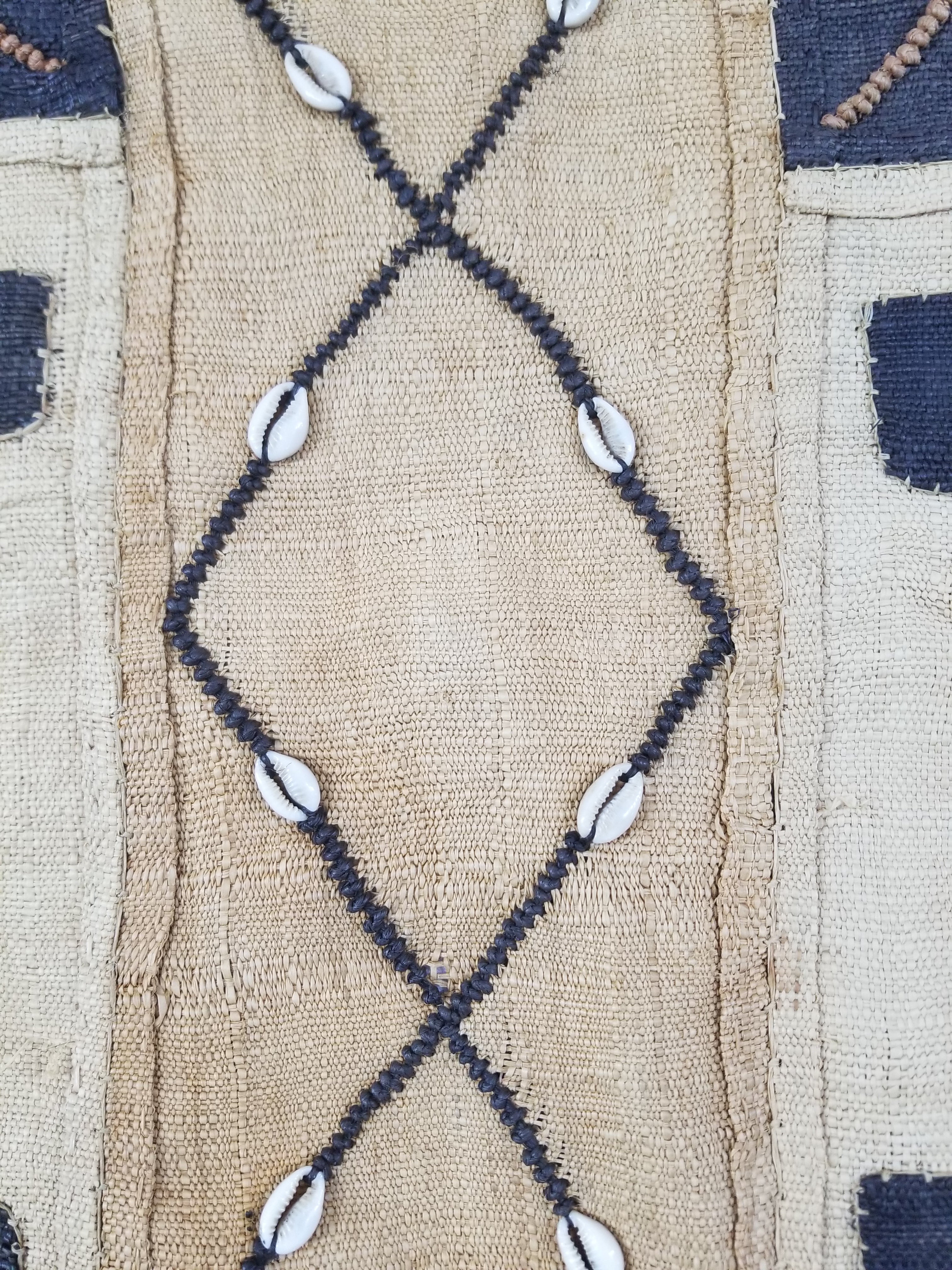 Vintage African Handwoven Kuba Cloth Raffia Textile Tapestry 165x52cm