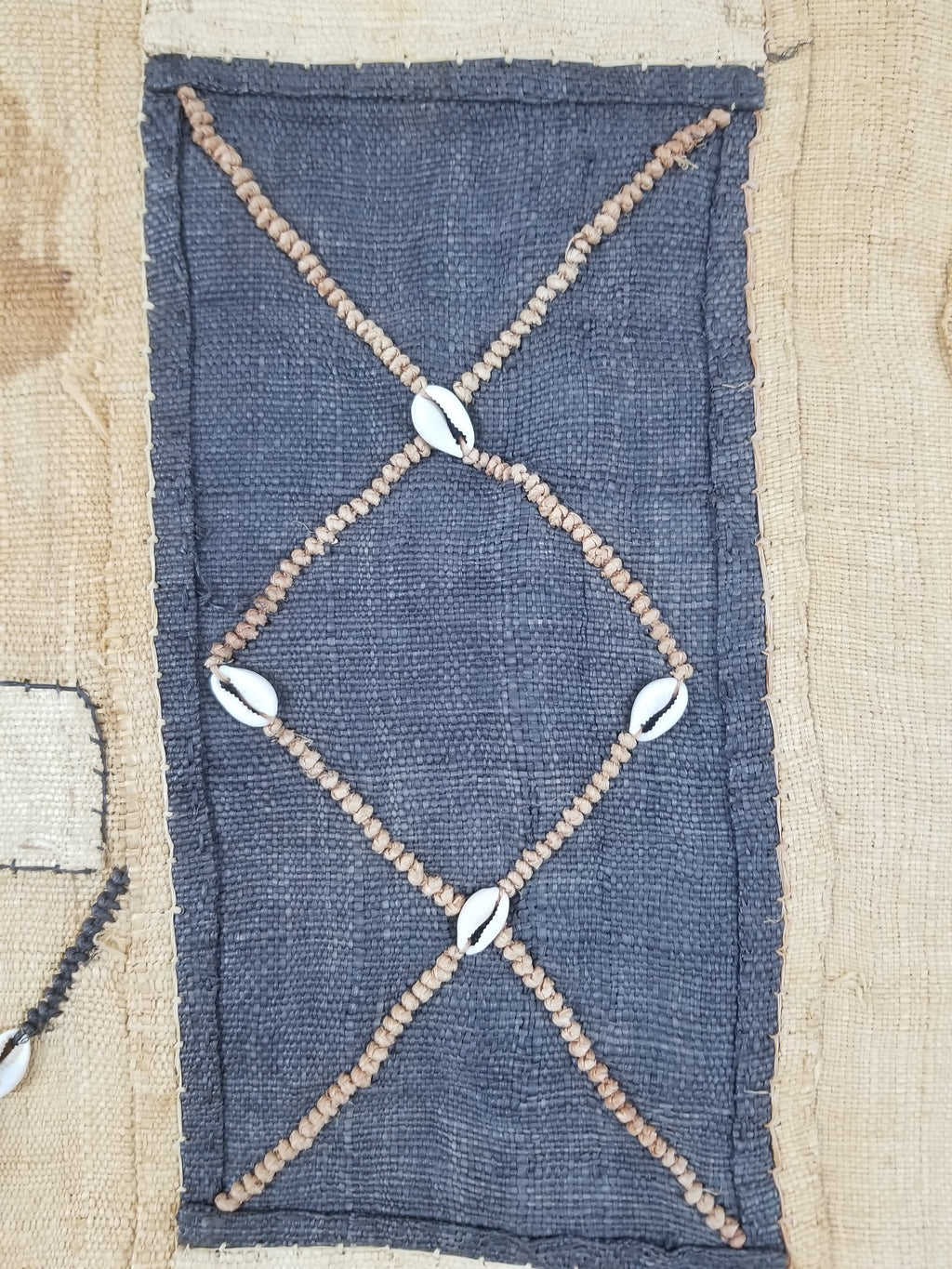 Vintage African Handwoven Kuba Cloth Raffia Textile Tapestry 165x52cm