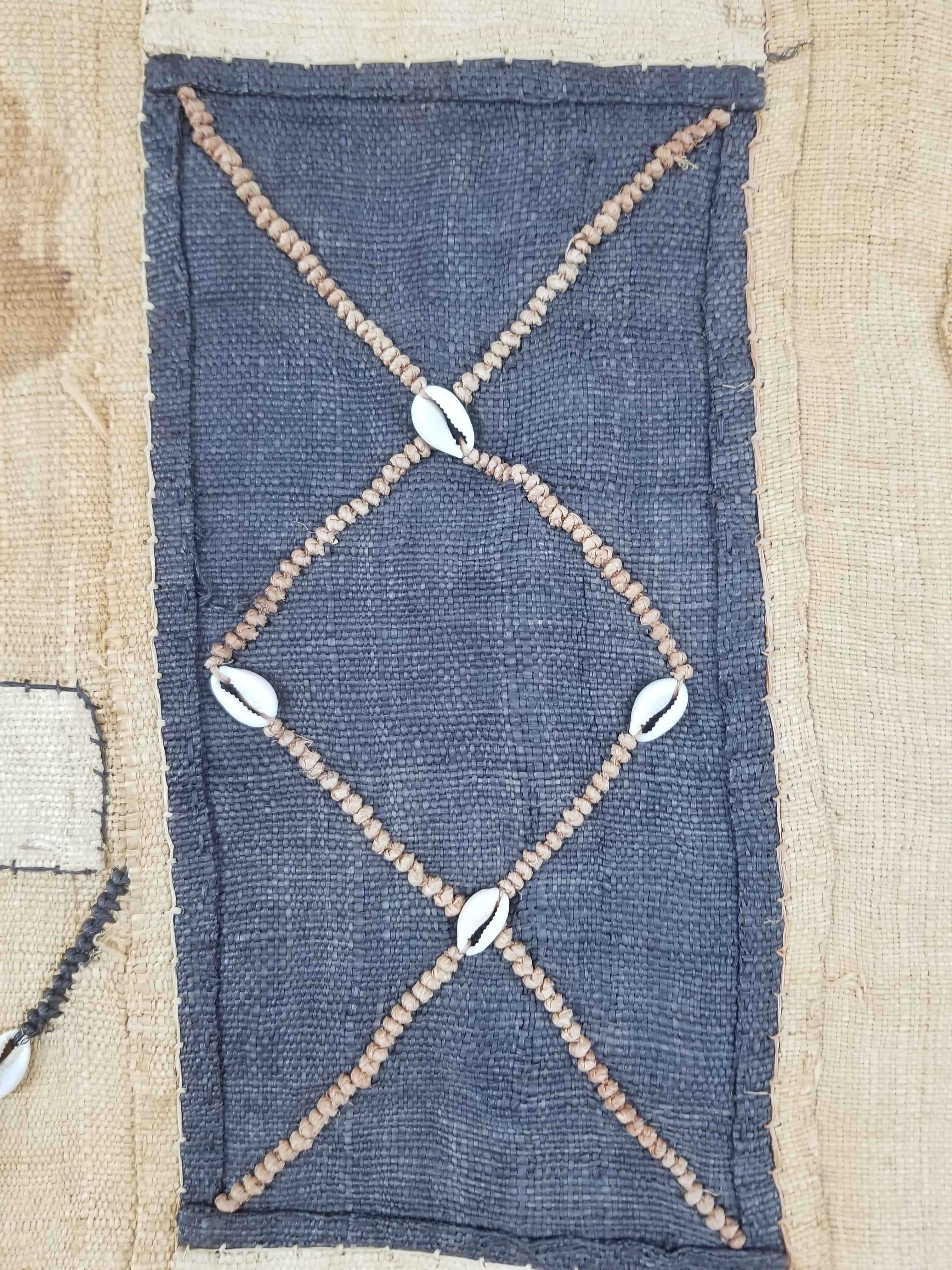 Vintage African Handwoven Kuba Cloth Raffia Textile Tapestry 165x52cm