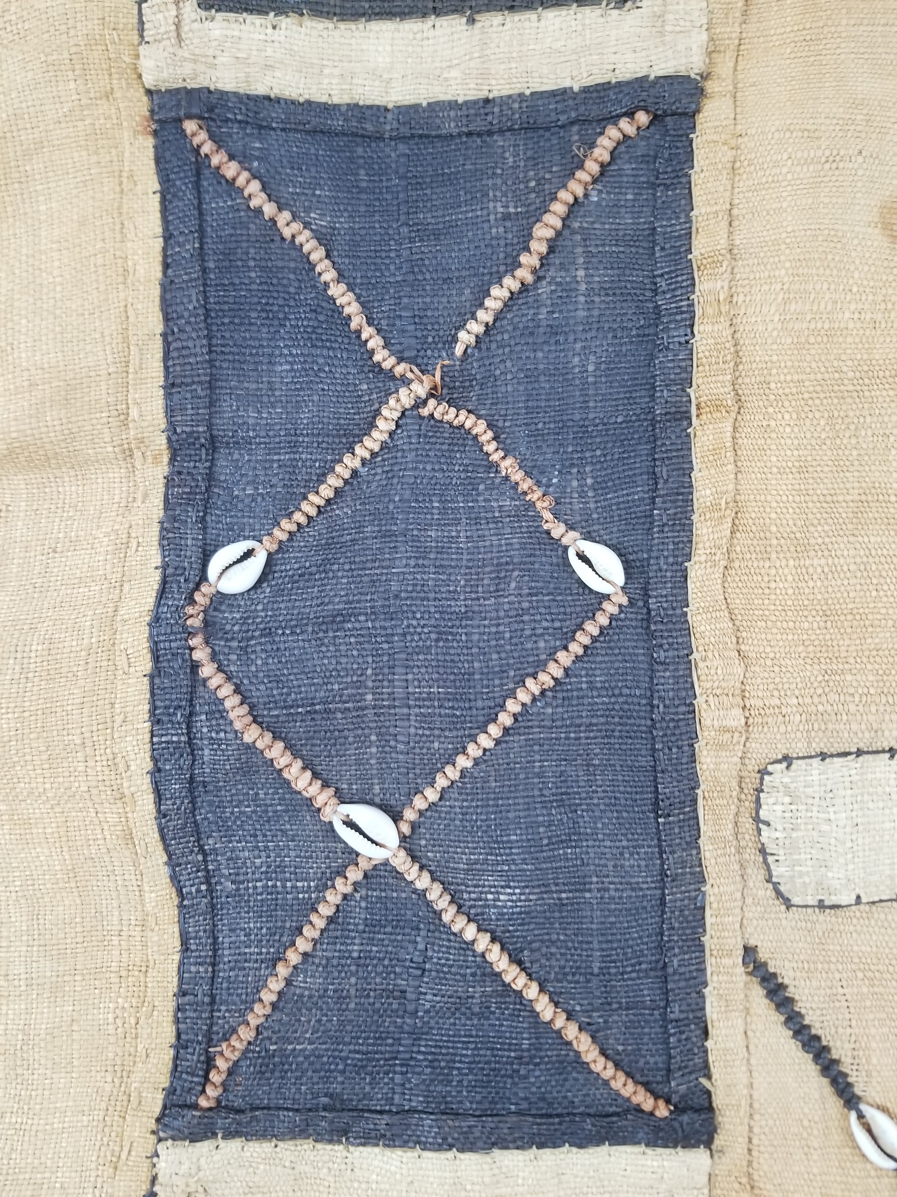 Vintage African Handwoven Kuba Cloth Raffia Textile Tapestry 165x52cm