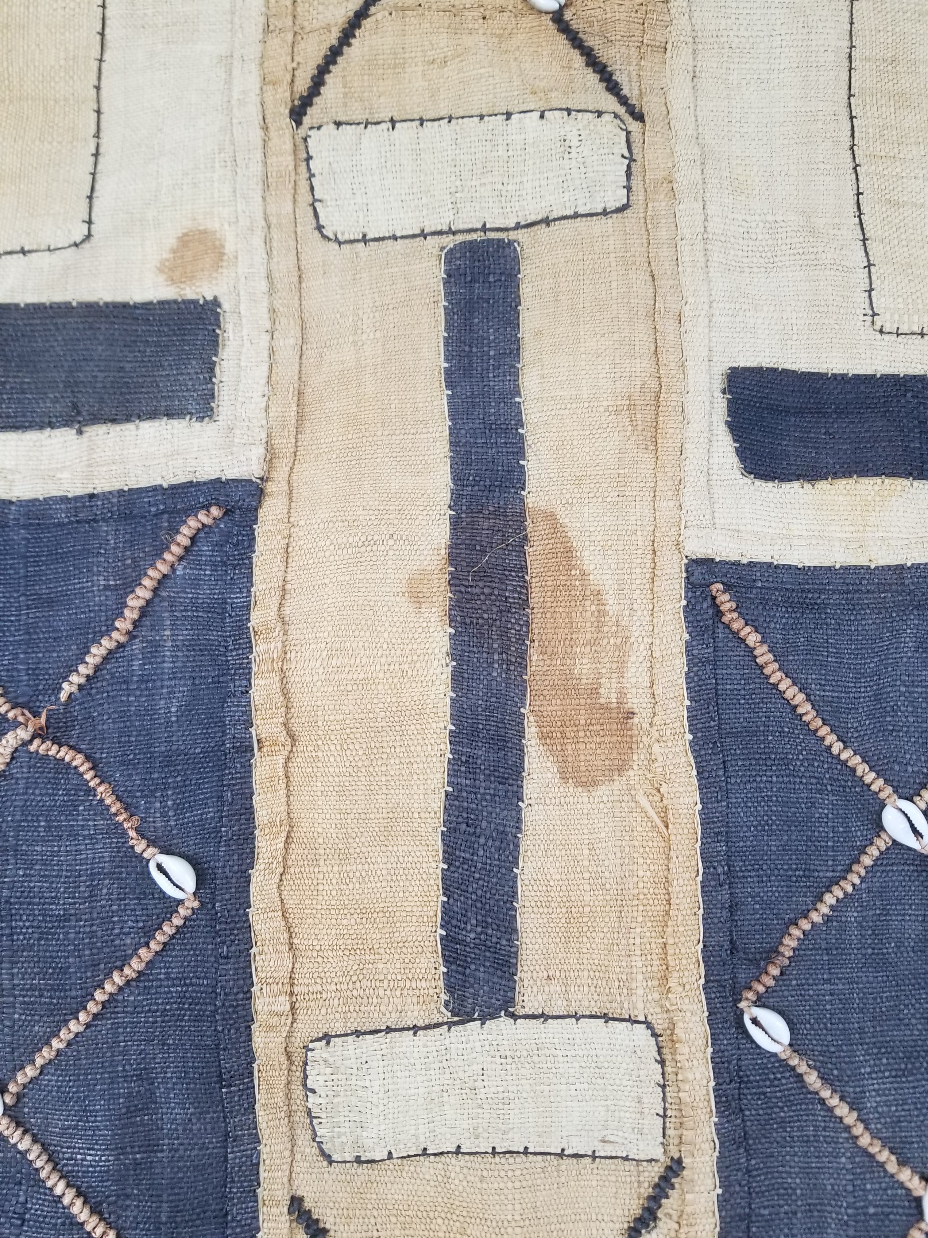 Vintage African Handwoven Kuba Cloth Raffia Textile Tapestry 165x52cm