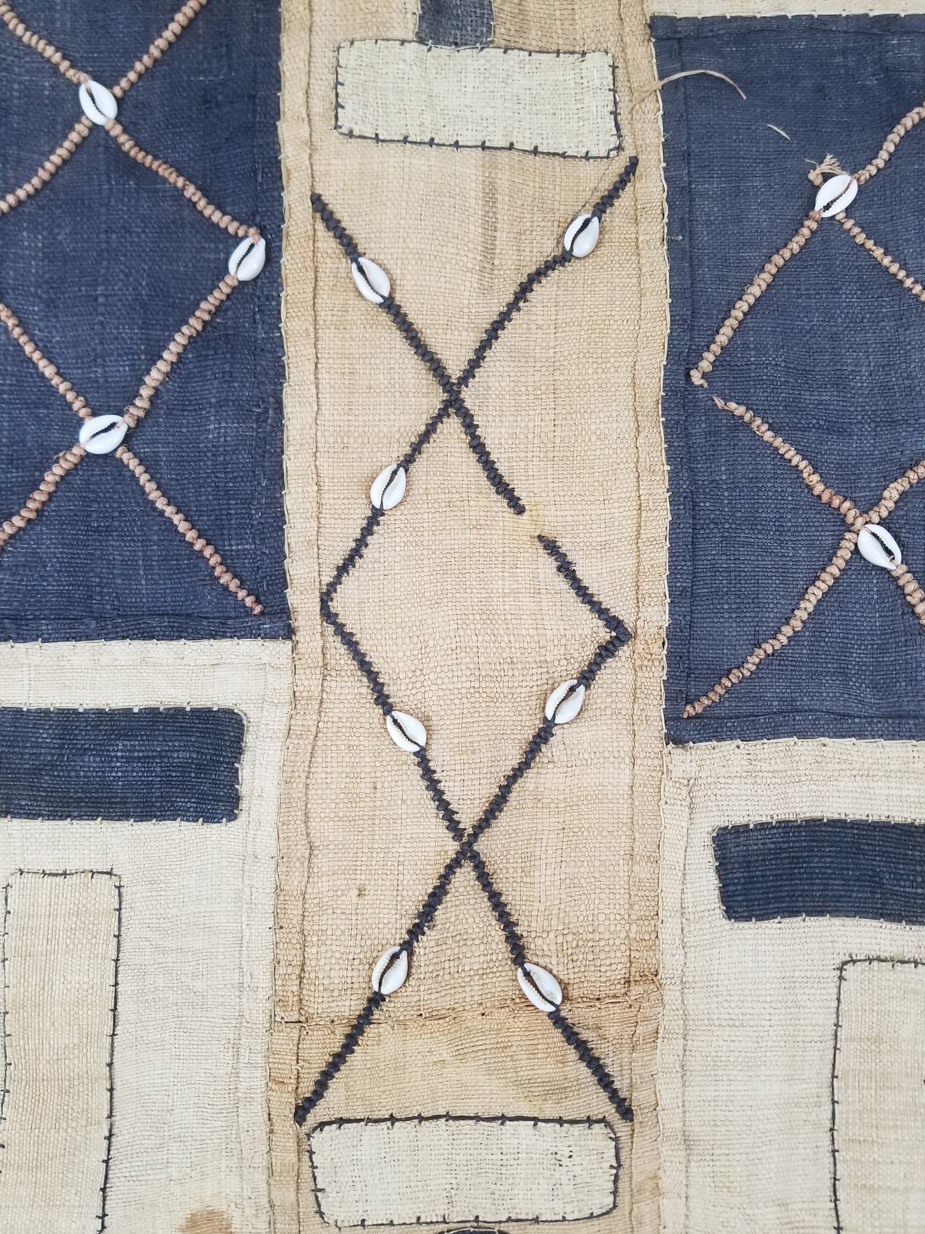 Vintage African Handwoven Kuba Cloth Raffia Textile Tapestry 165x52cm