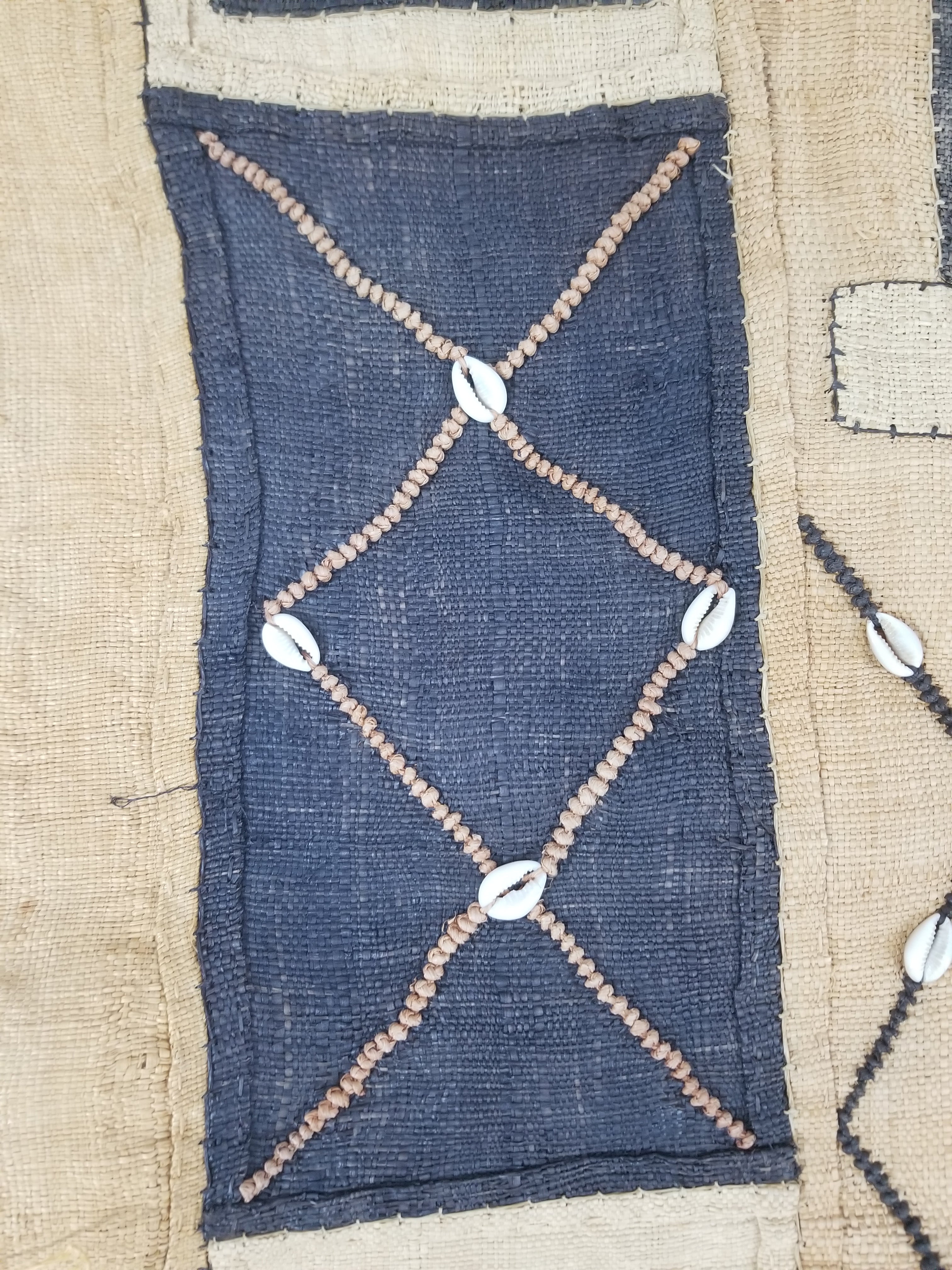 Vintage African Handwoven Kuba Cloth Raffia Textile Tapestry 165x52cm