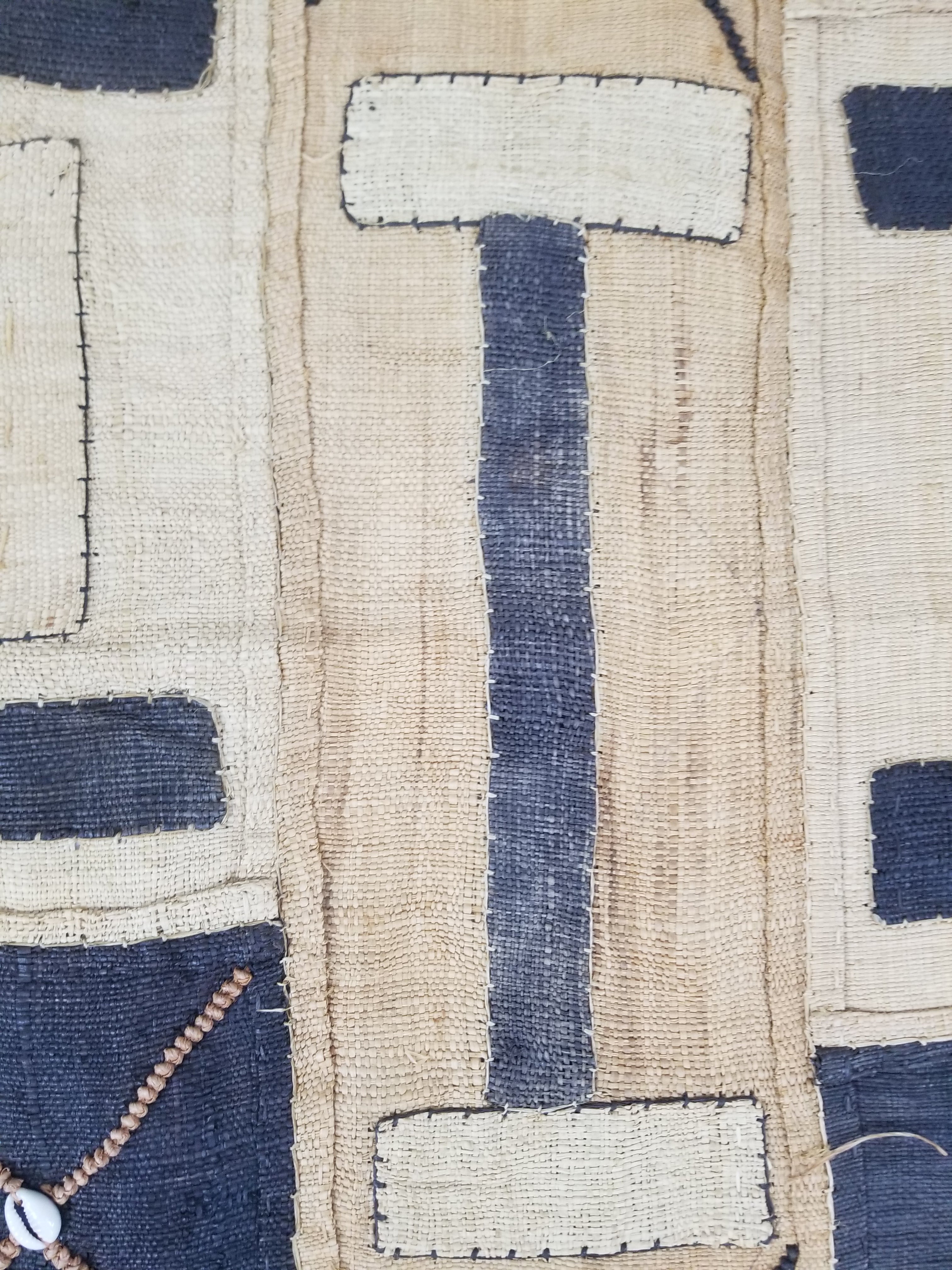 Vintage African Handwoven Kuba Cloth Raffia Textile Tapestry 165x52cm