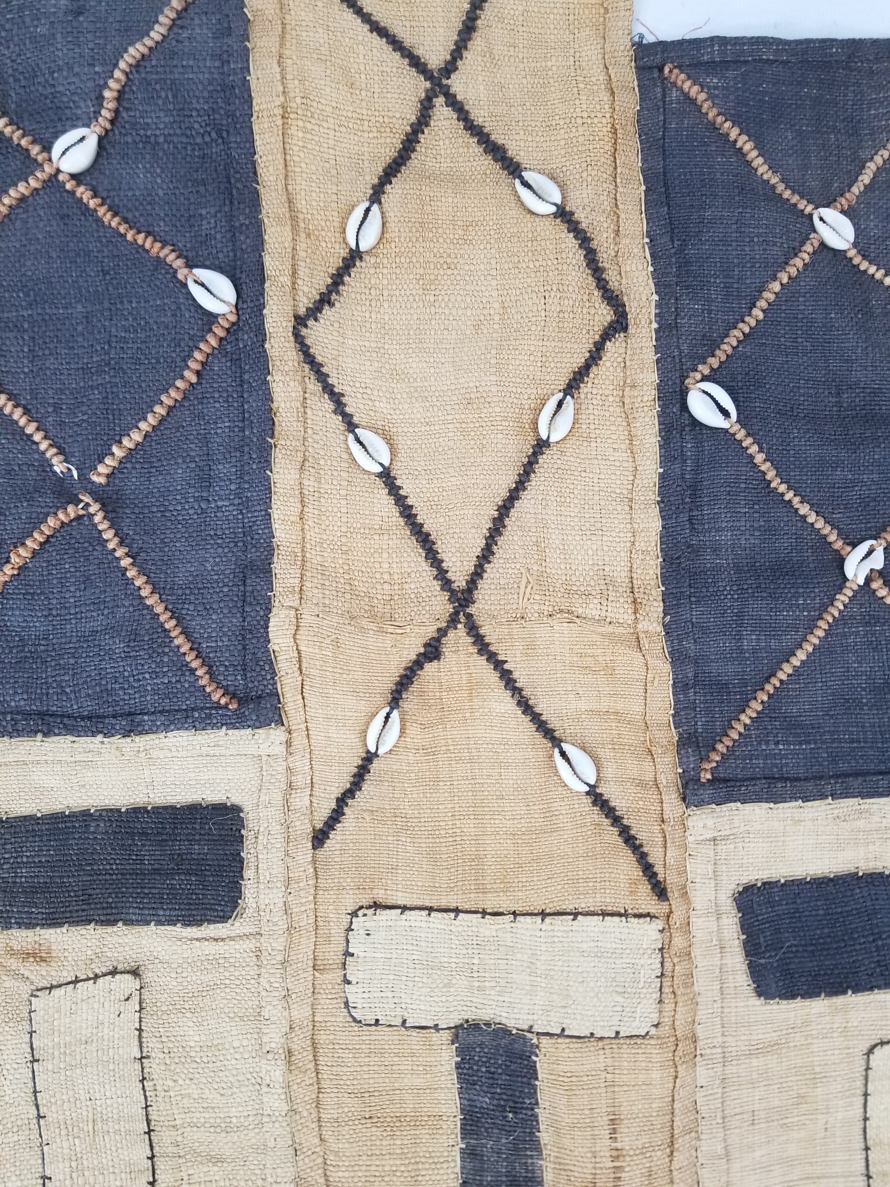 Vintage African Handwoven Kuba Cloth Raffia Textile Tapestry 165x52cm