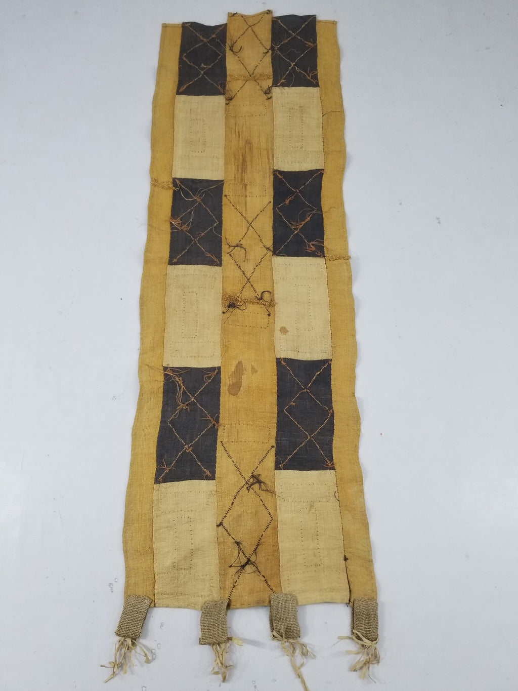 Vintage African Handwoven Kuba Cloth Raffia Textile Tapestry 165x52cm