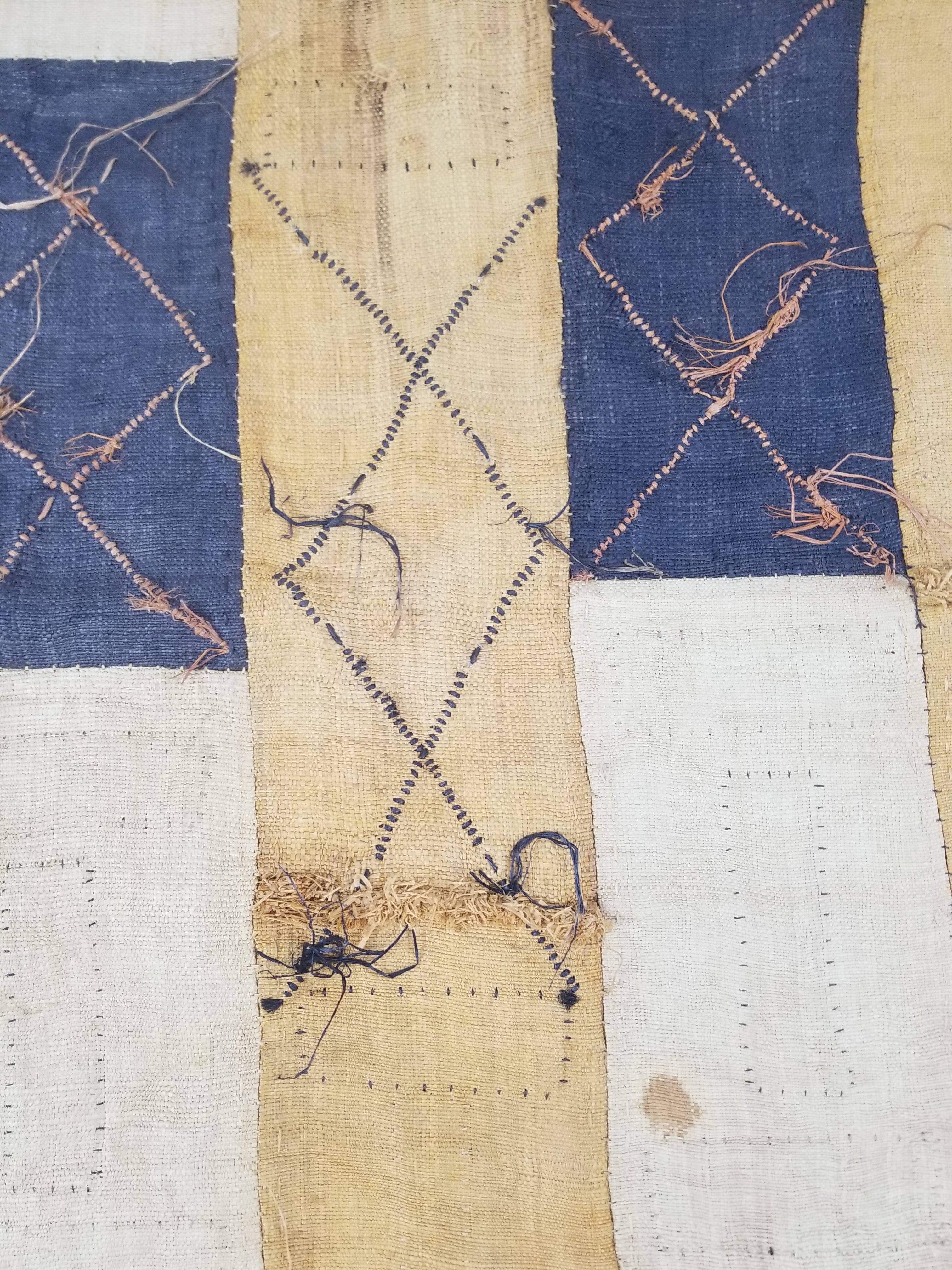 Vintage African Handwoven Kuba Cloth Raffia Textile Tapestry 165x52cm