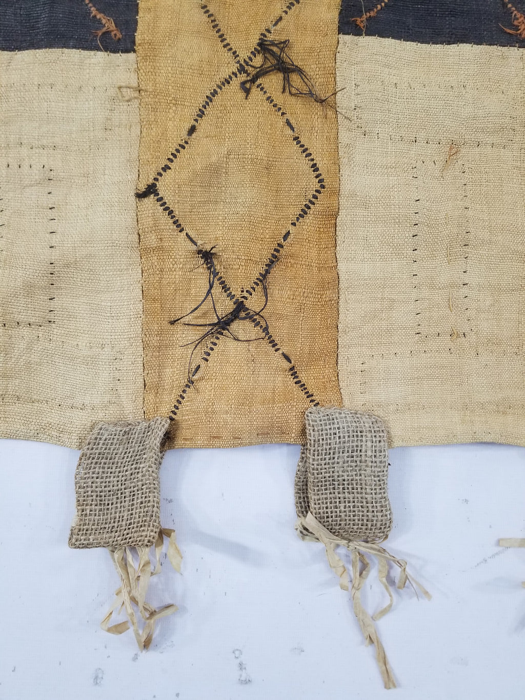 Vintage African Handwoven Kuba Cloth Raffia Textile Tapestry 165x52cm